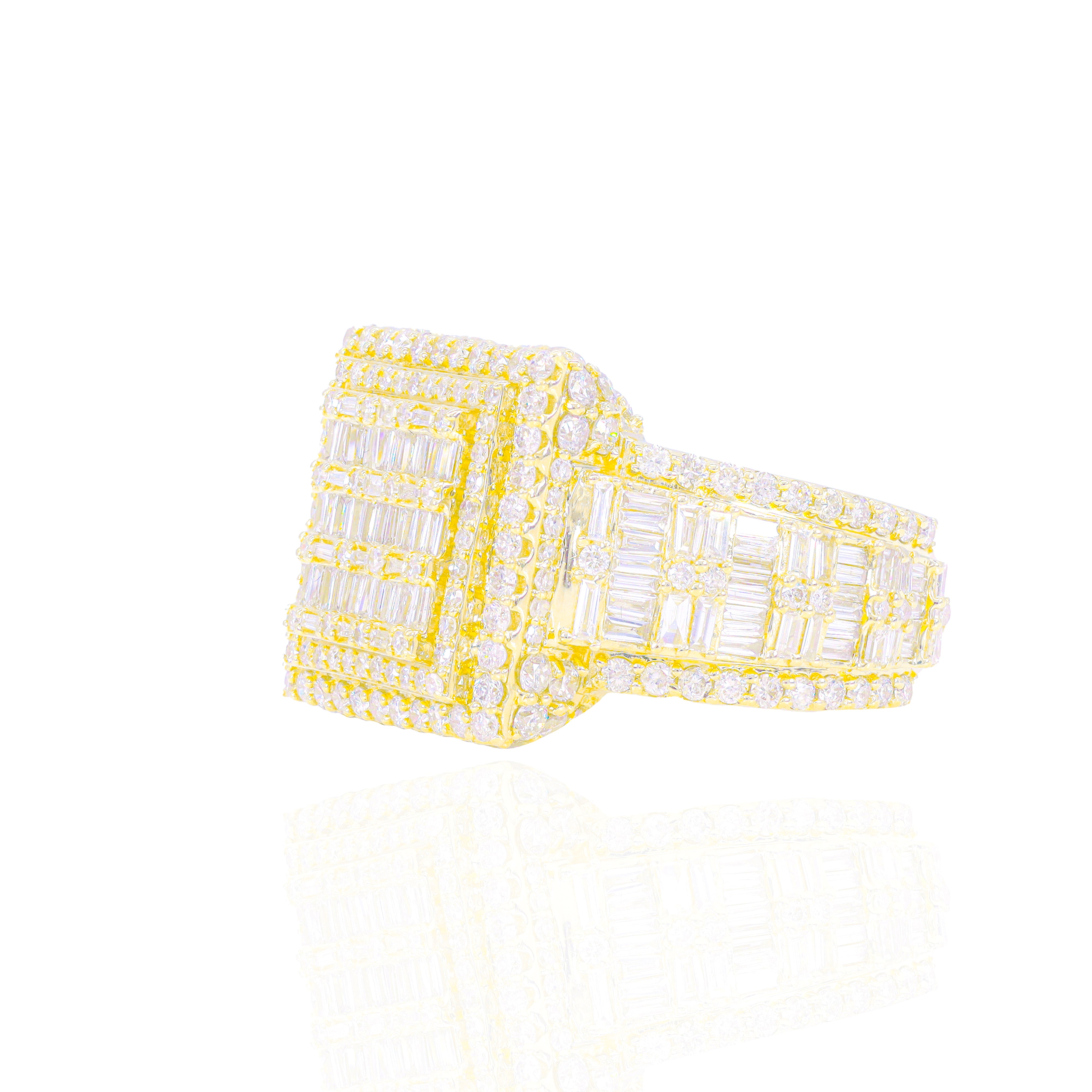 Alternating Baguette & Round Diamond Square Ring