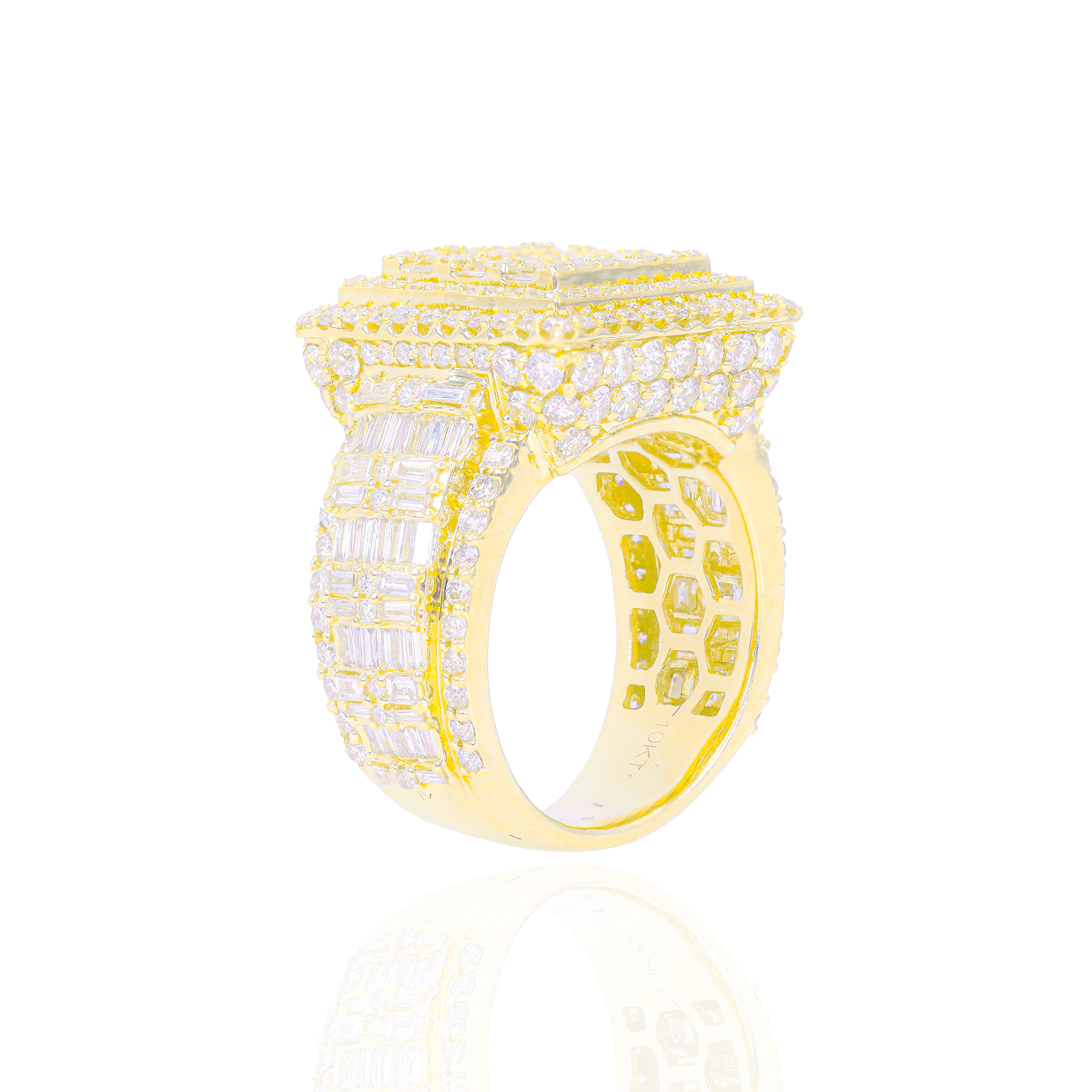 Alternating Baguette & Round Diamond Square Ring
