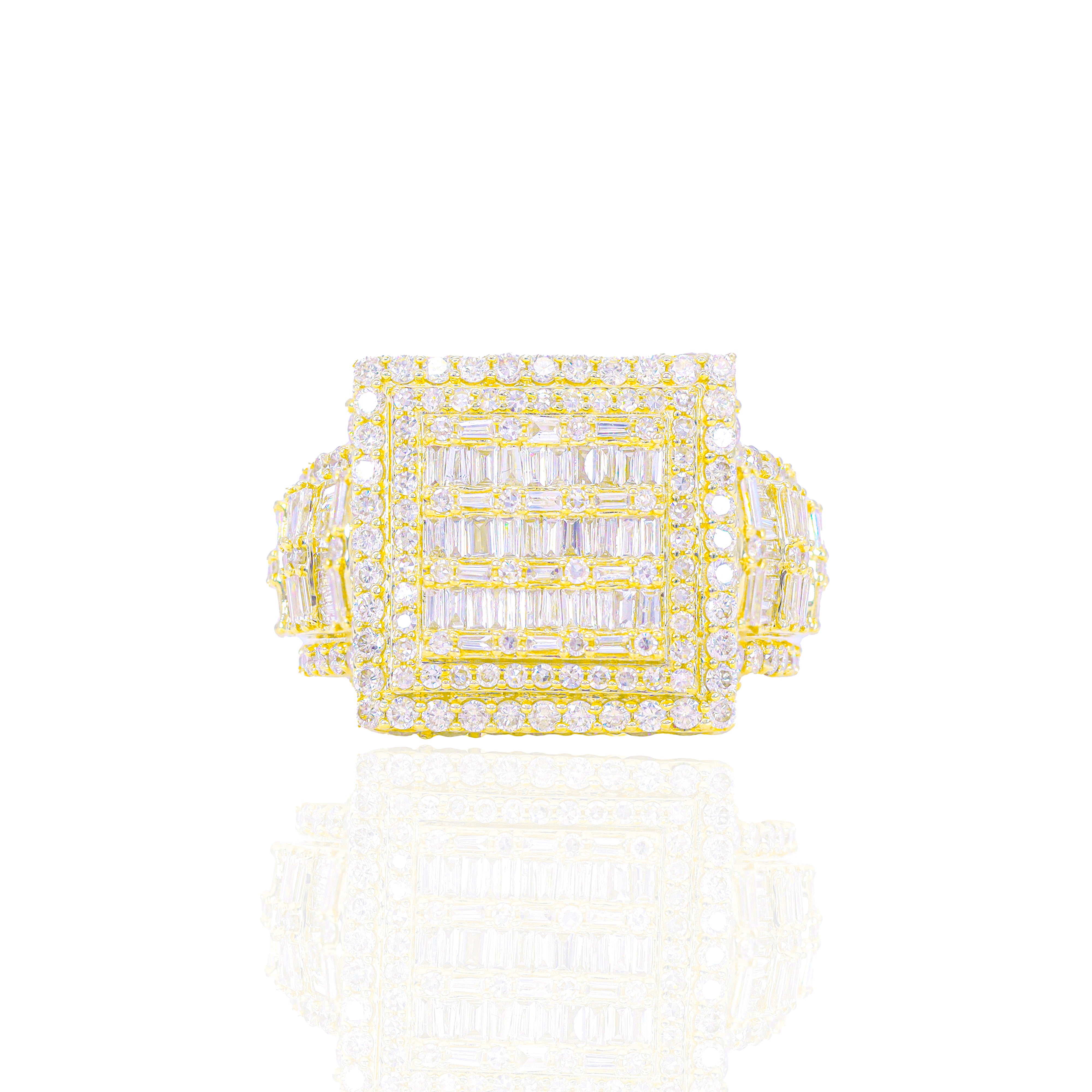 Alternating Baguette & Round Diamond Square Ring