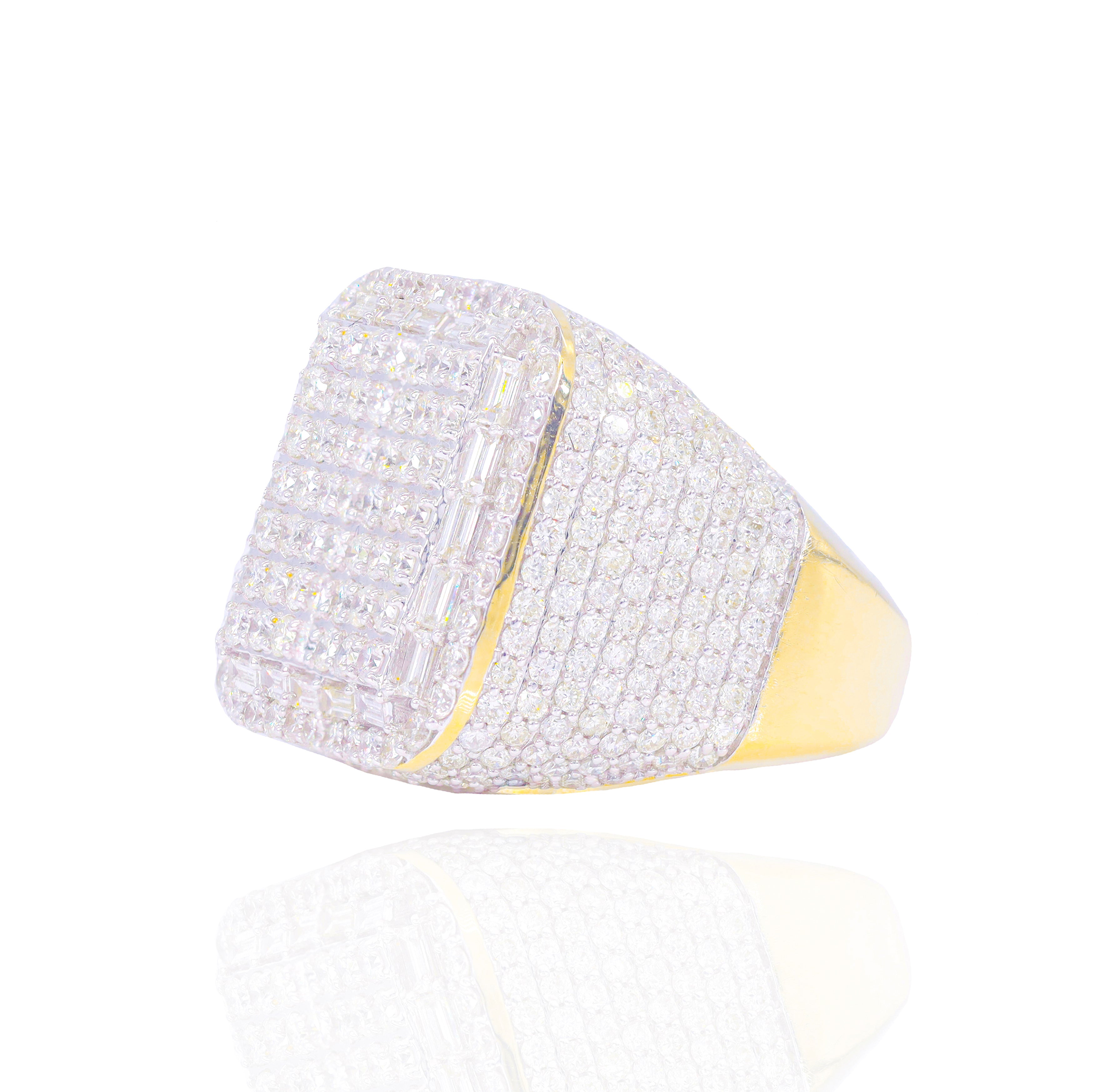 Diamond Square Ring with Baguette Border