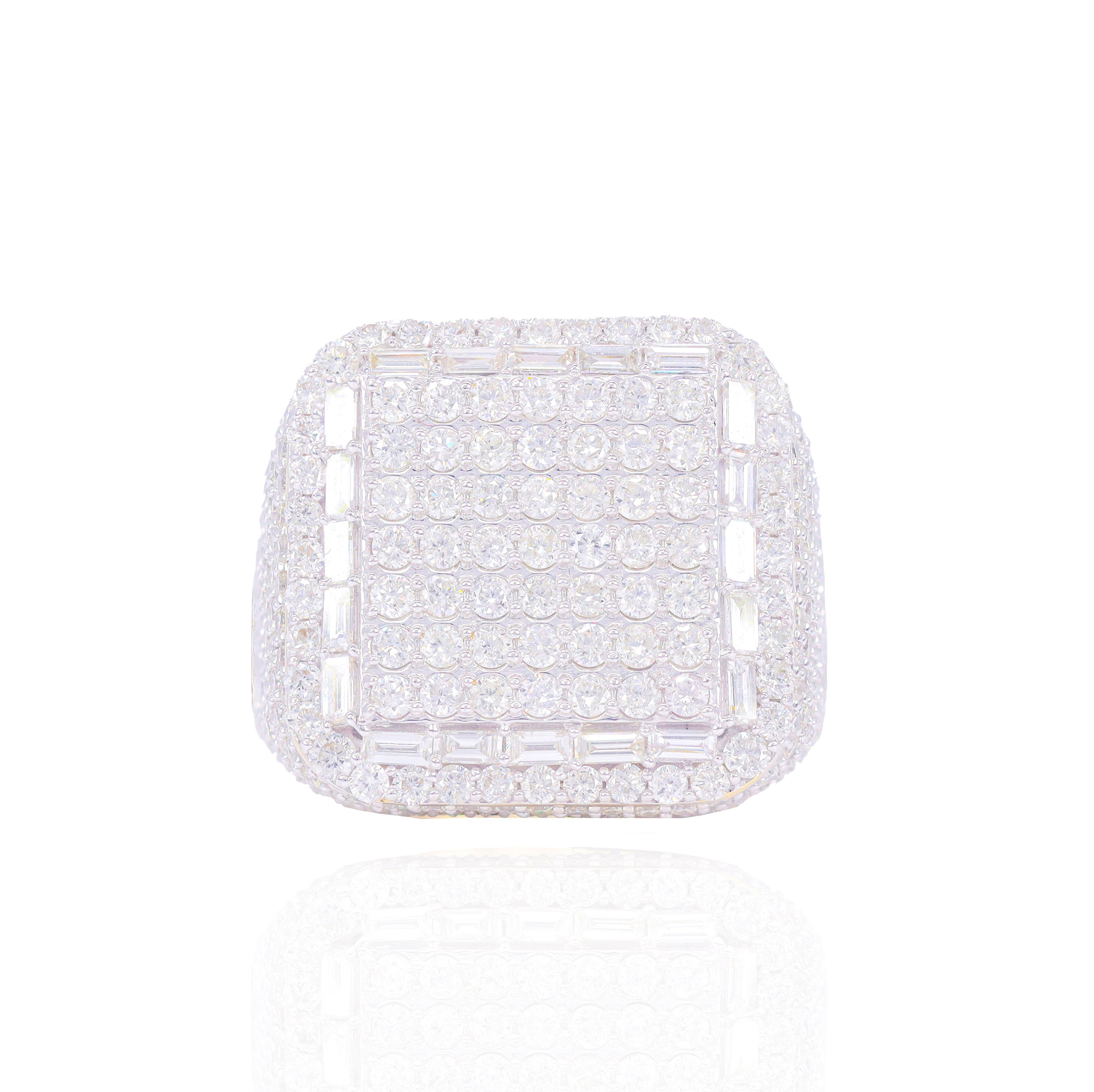 Diamond Square Ring with Baguette Border