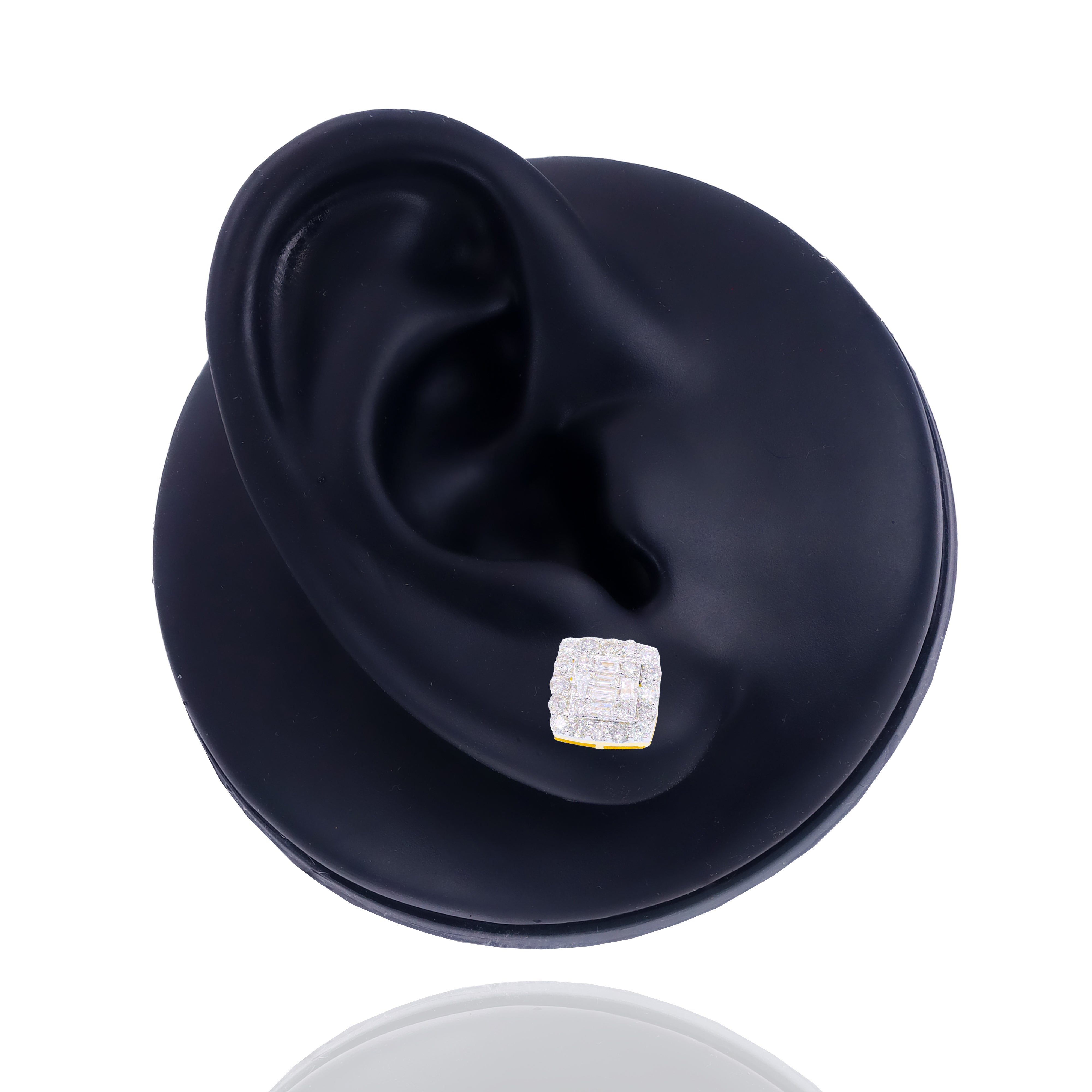 Baguette Cluster Diamond Earrings with Round Border