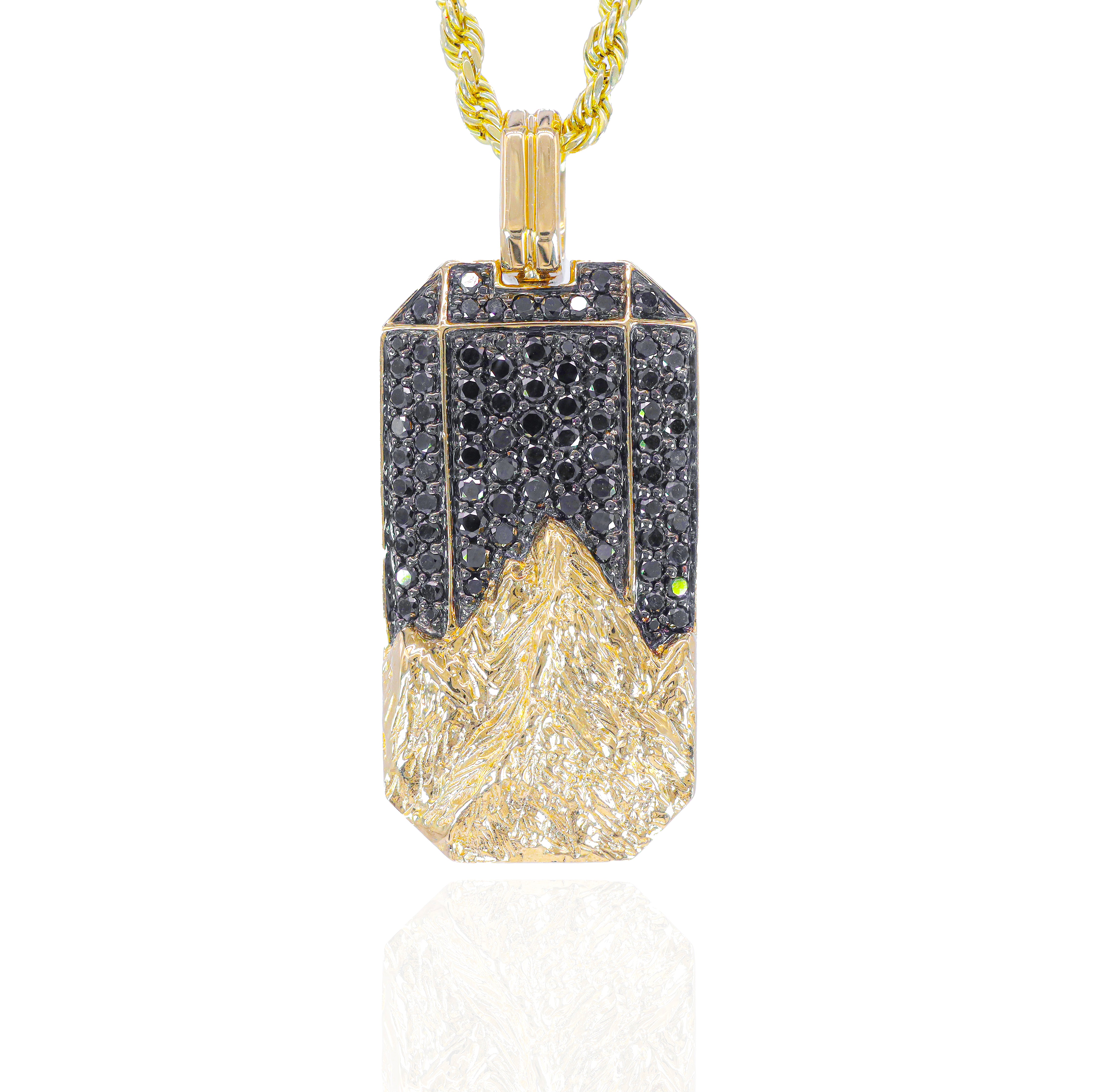 Black Diamond with Solid Gold Mountain Tag Pendant