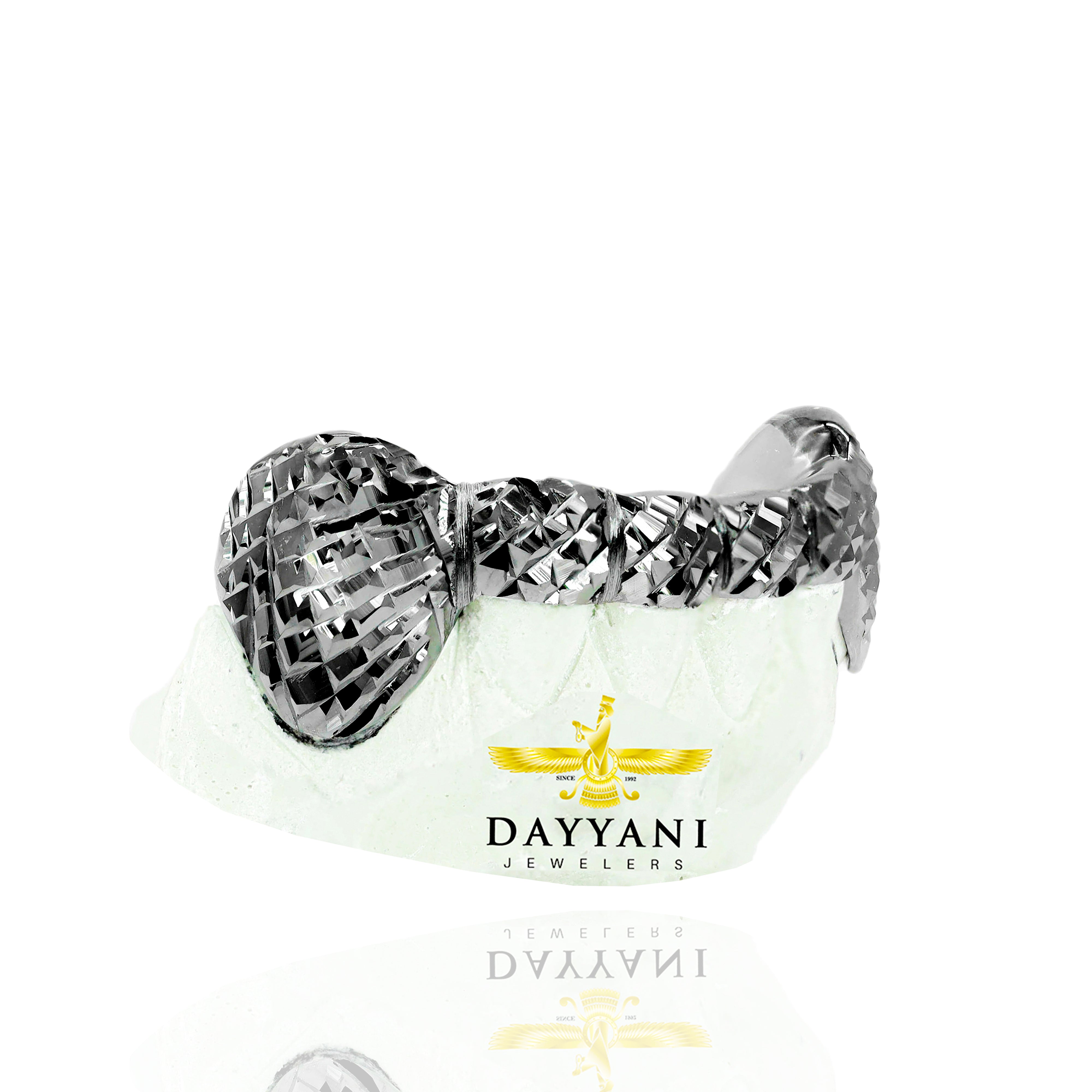 Custom 2 Teeth with Bar with Black Rhodium with Trillion Cut Gold Grillz