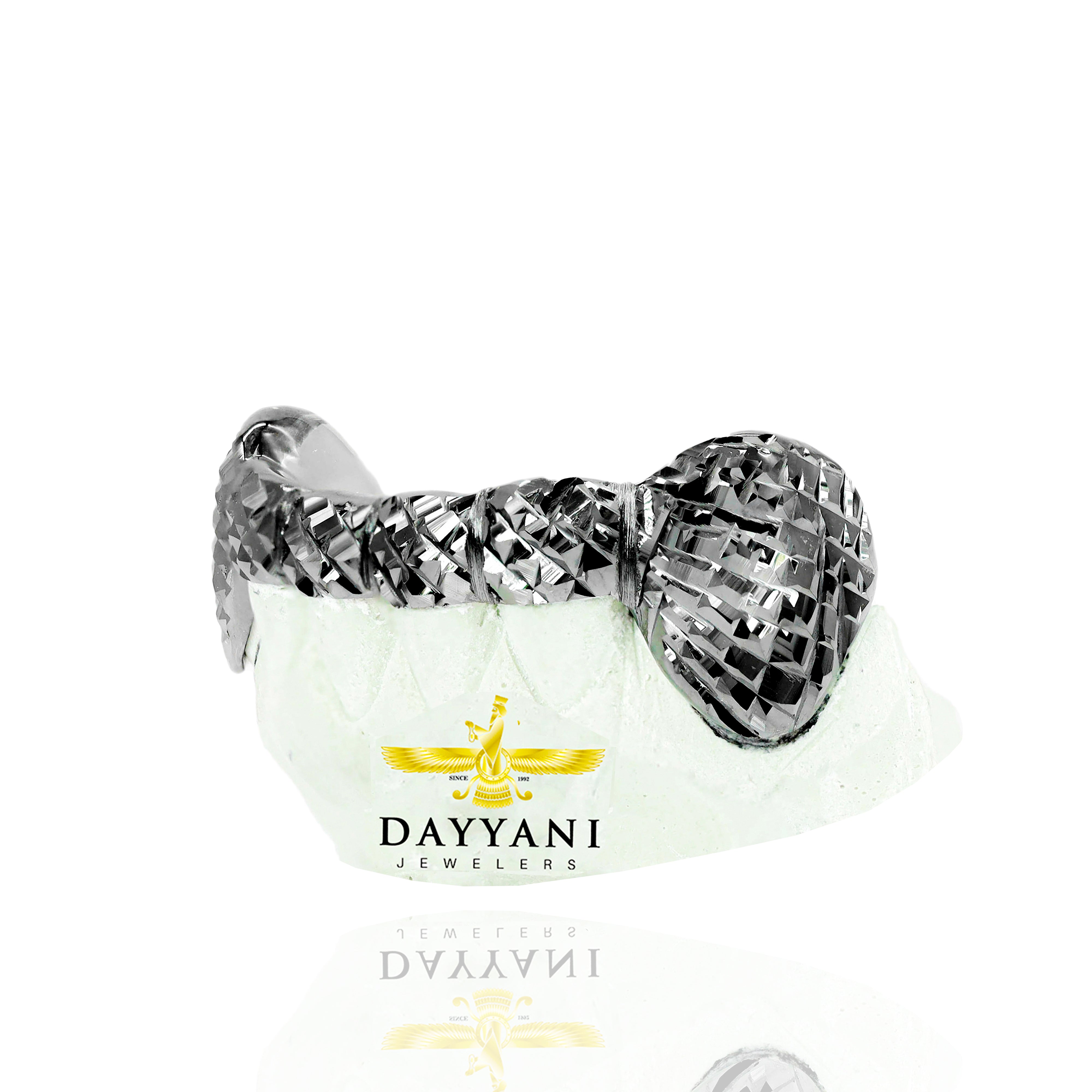 Custom 2 Teeth with Bar with Black Rhodium with Trillion Cut Gold Grillz