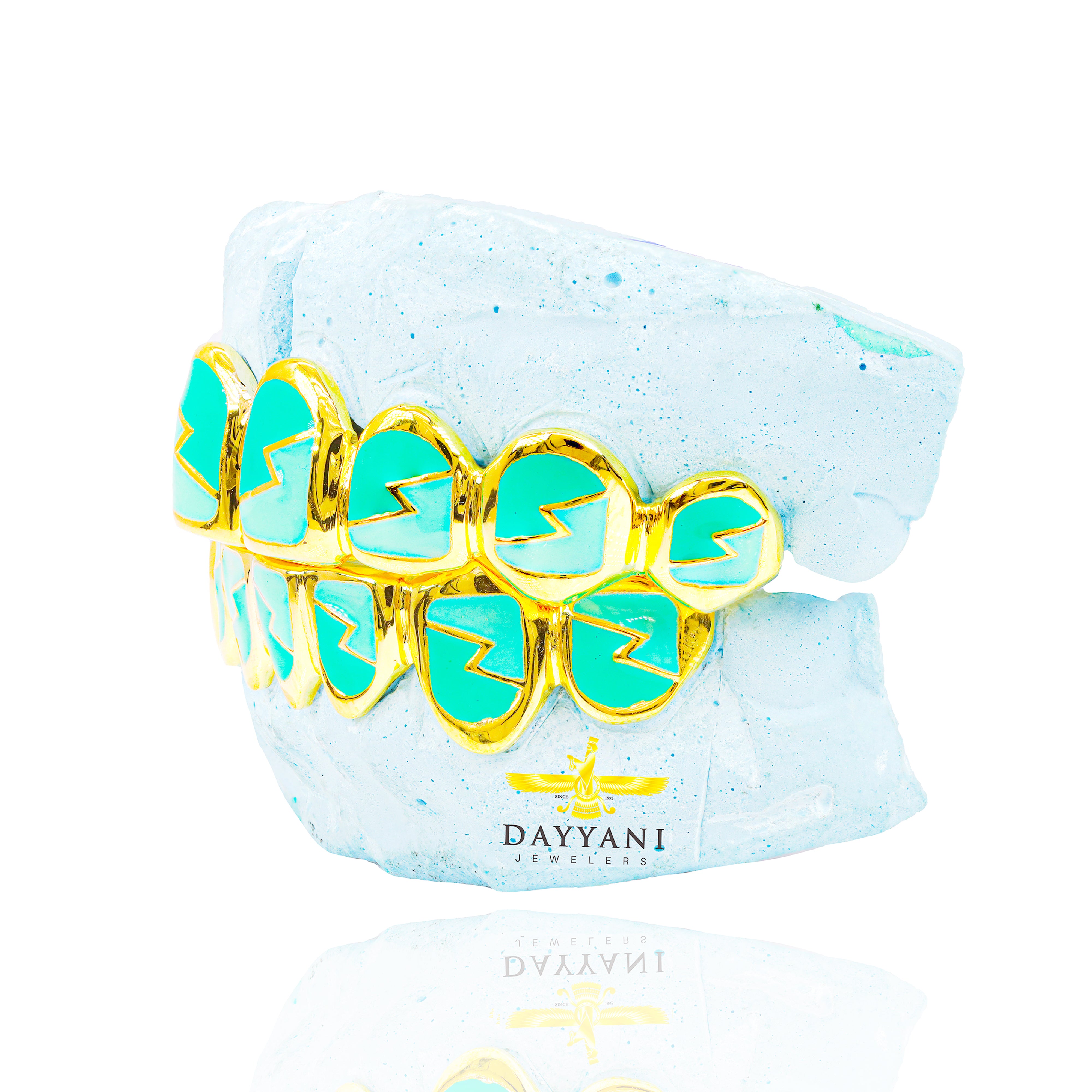 Custom Official MINT Tobe Nwigwe Lightning Pattern Gold Grillz