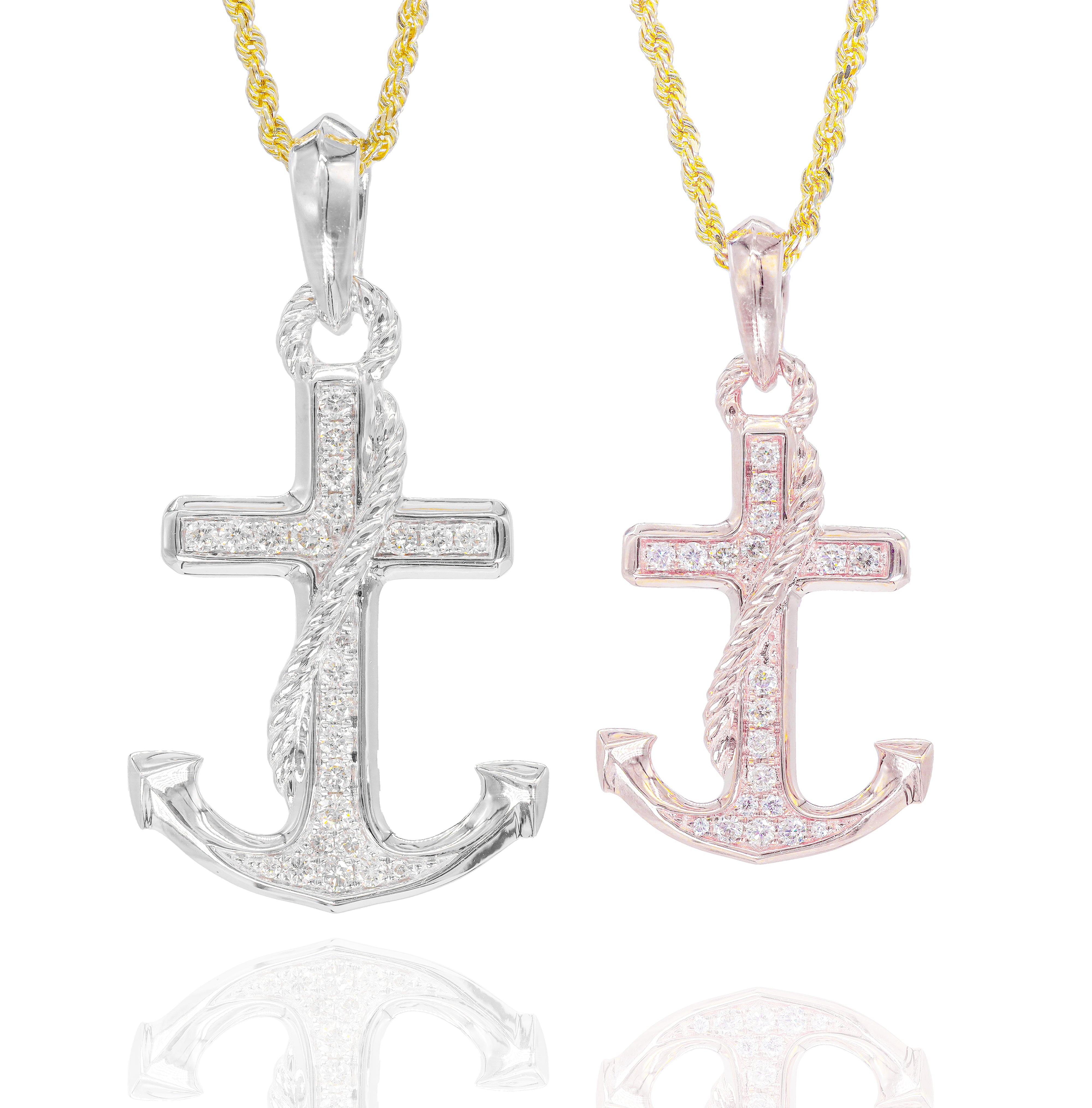 Anchor with Gold Border Diamond Pendant