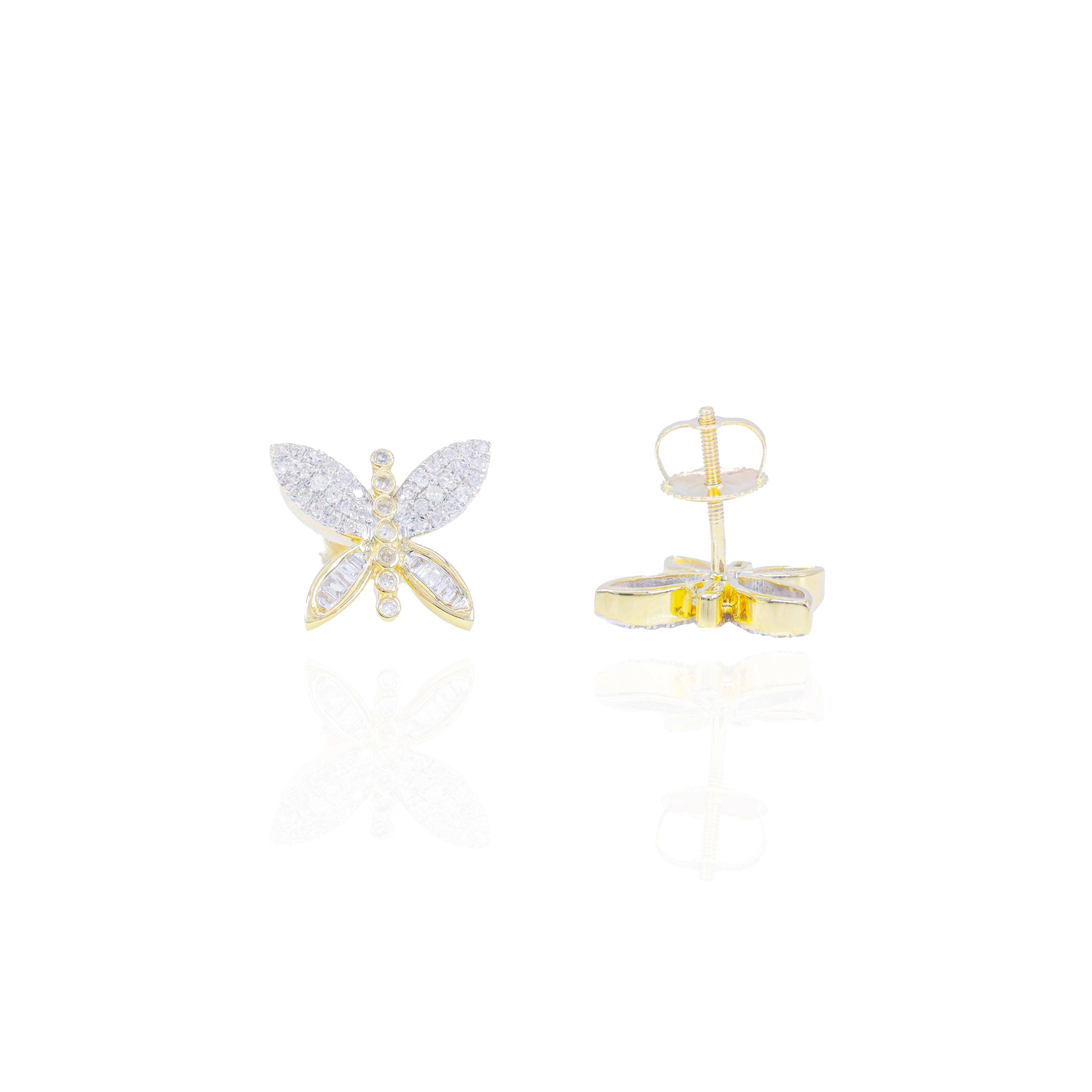 Baguette & Round Diamond Butterfly Earrings