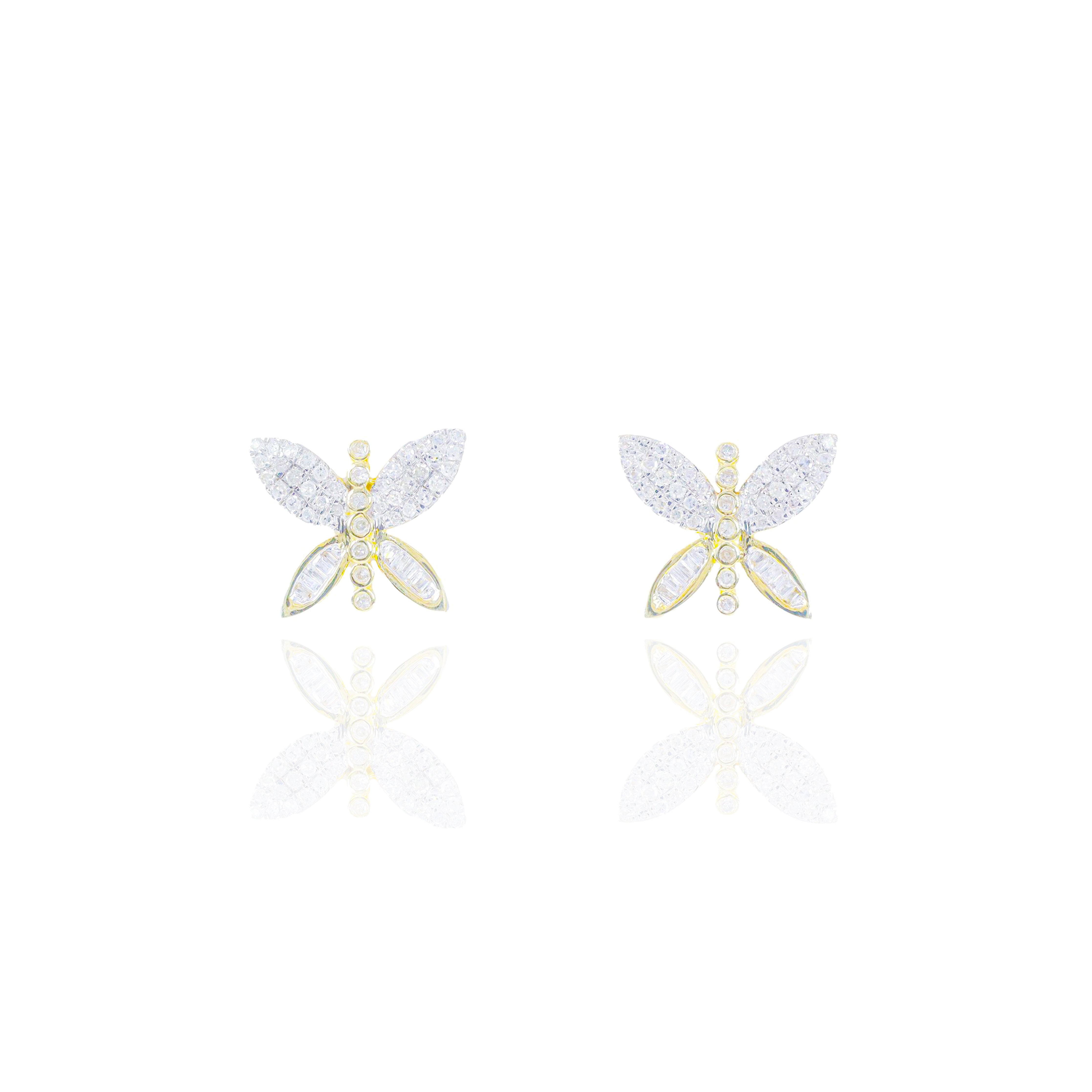 Baguette & Round Diamond Butterfly Earrings