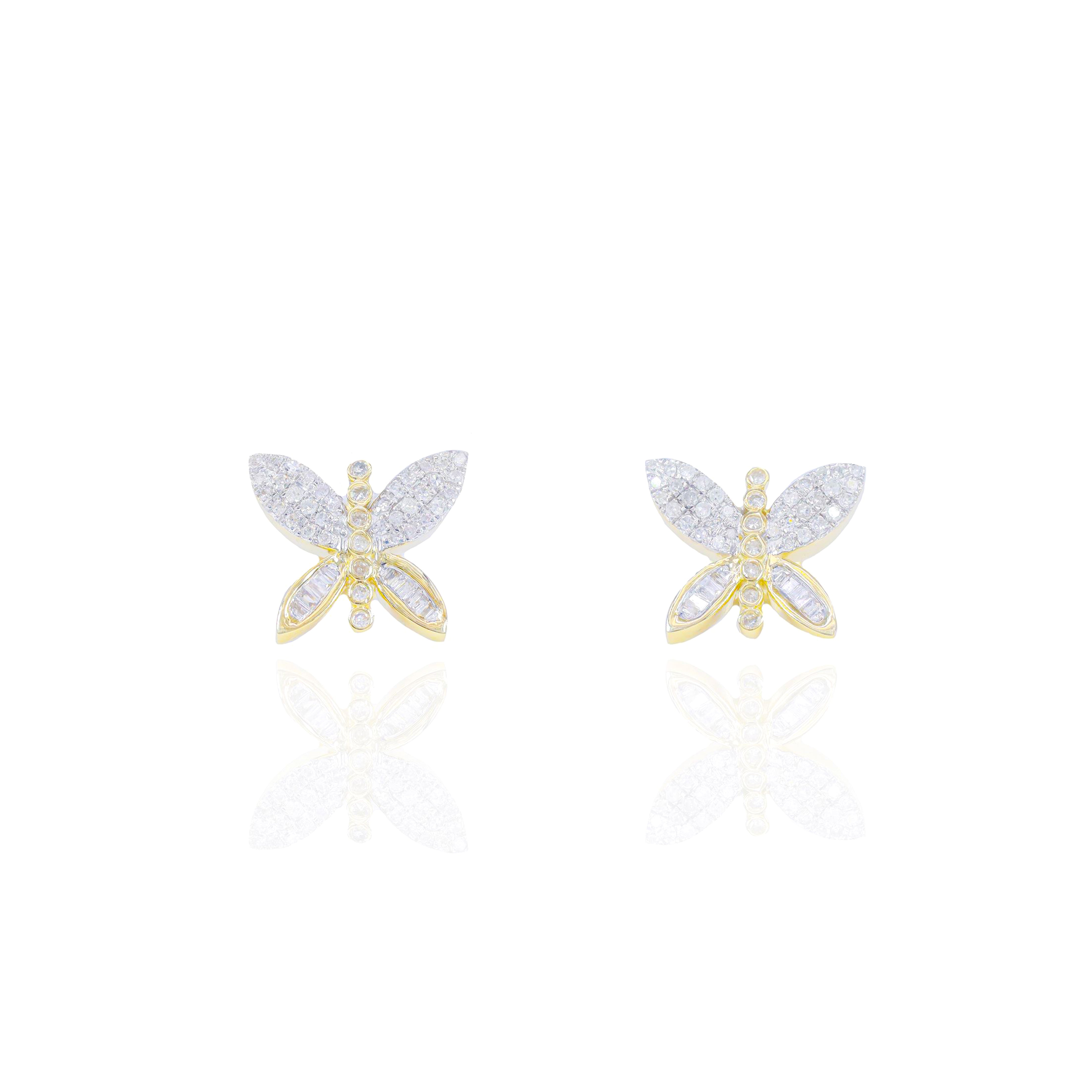 Baguette & Round Diamond Butterfly Earrings