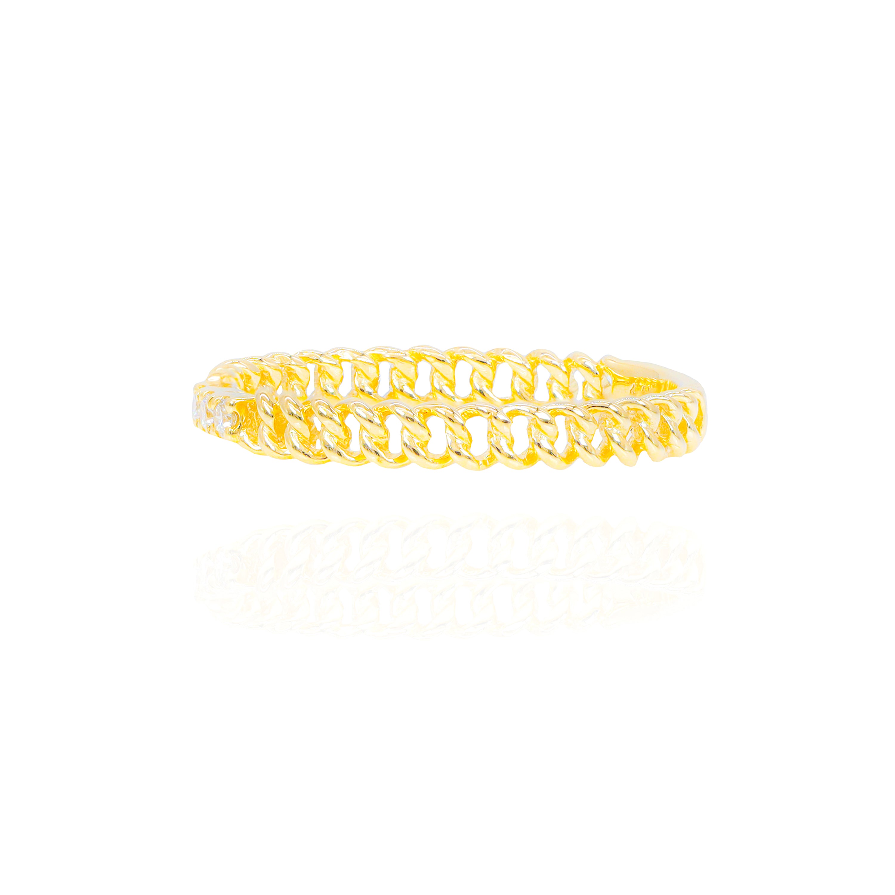 Cuban Link 3 Center Round Diamond Ring Band