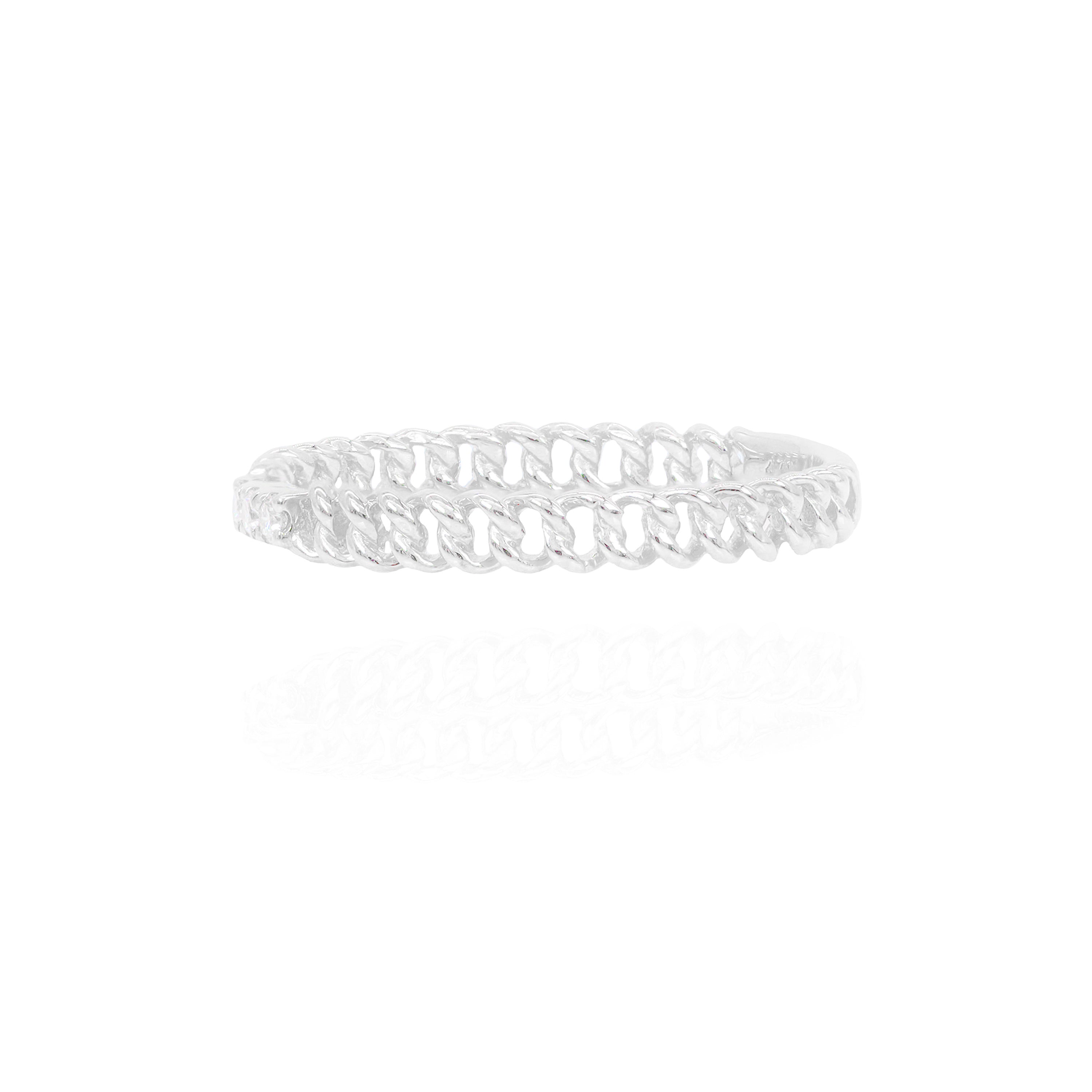 Cuban Link 3 Center Round Diamond Ring Band