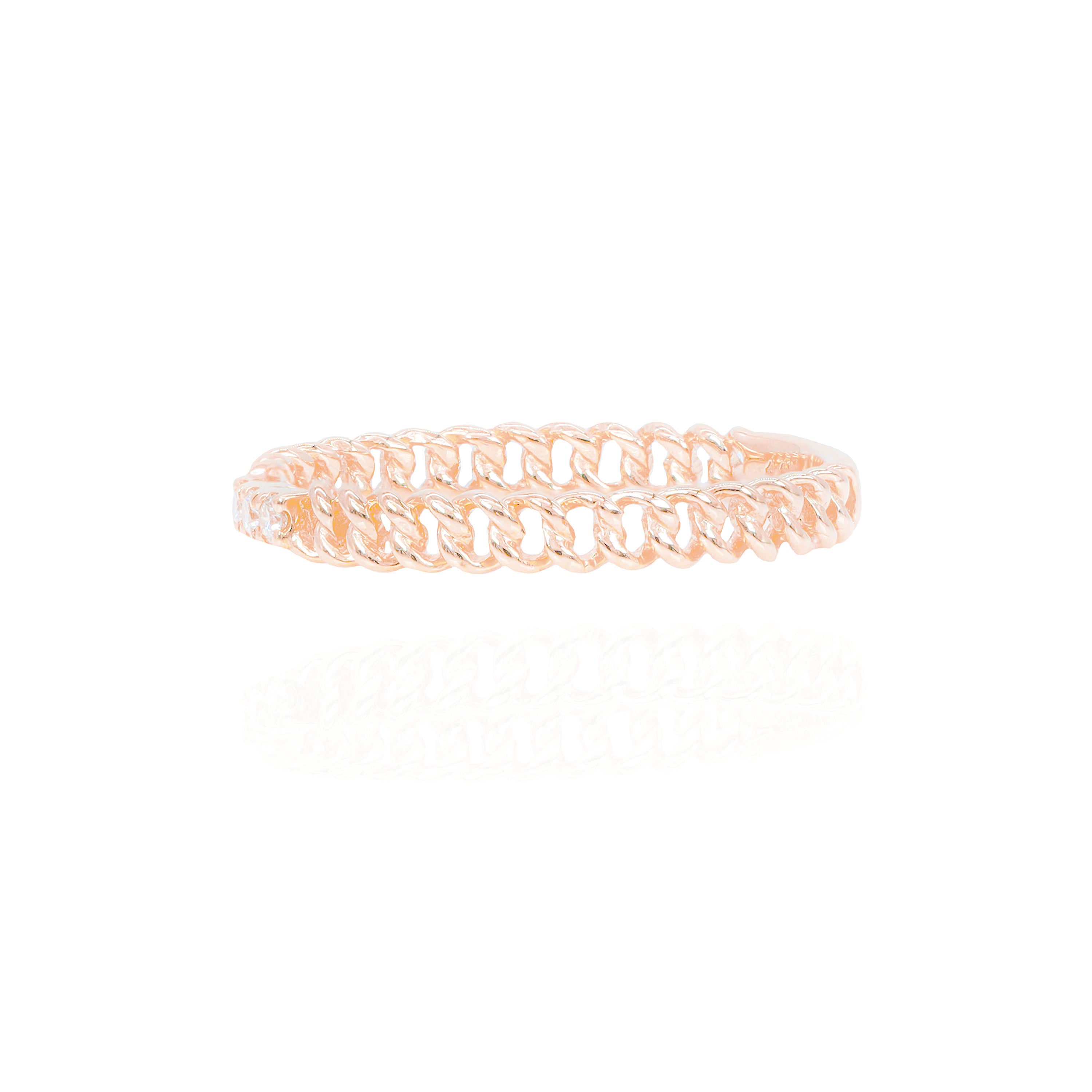 Cuban Link 3 Center Round Diamond Ring Band