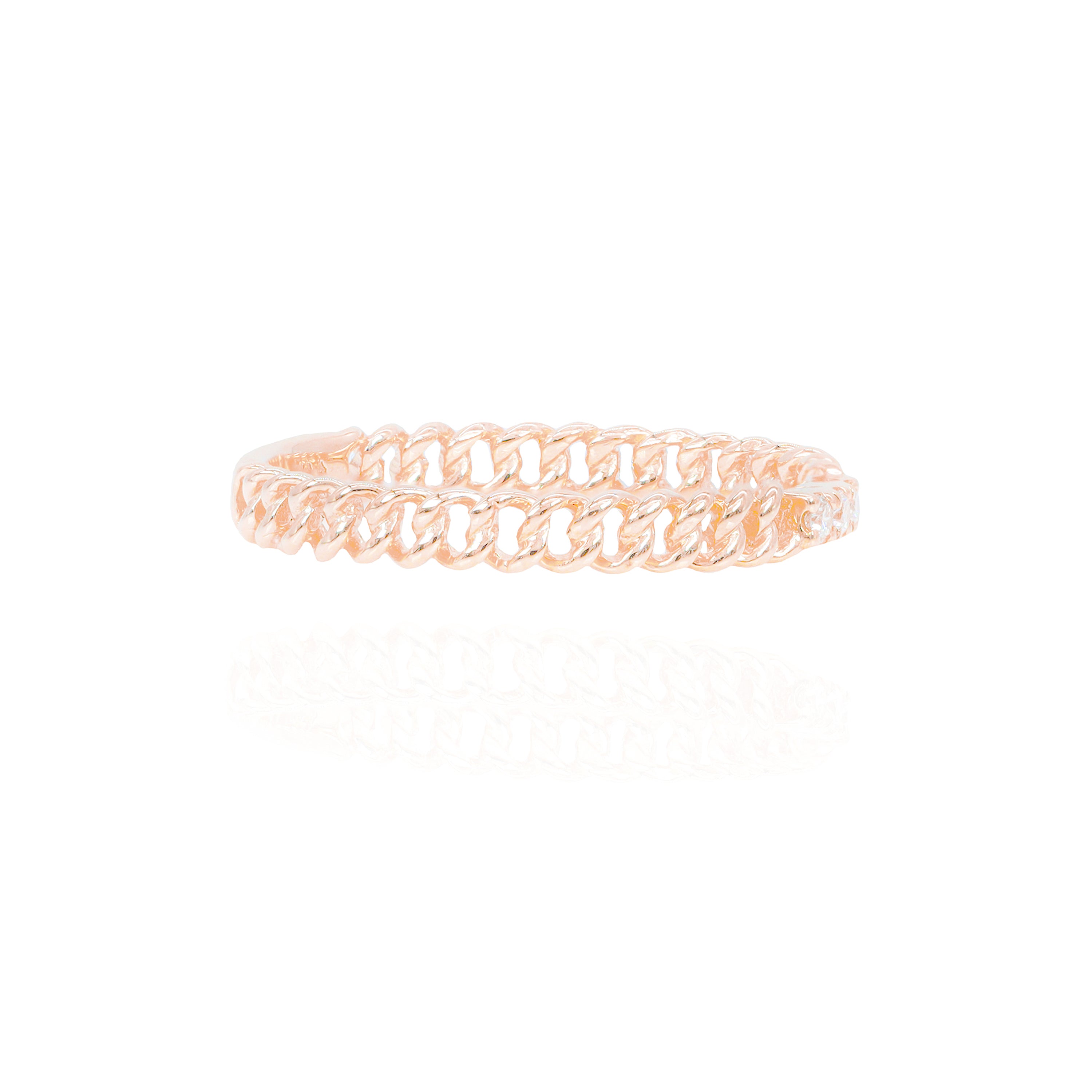 Cuban Link 3 Center Round Diamond Ring Band