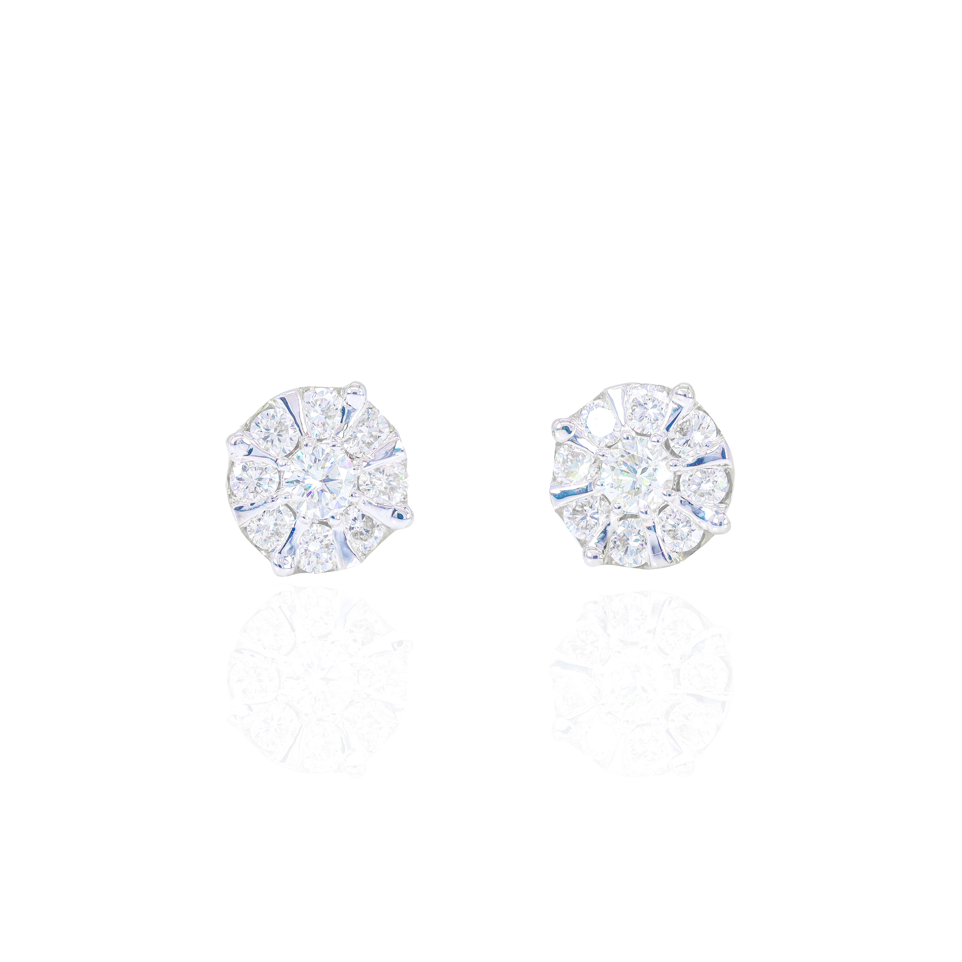 Large Center Diamond Earrings w/ Gold & Diamond Border