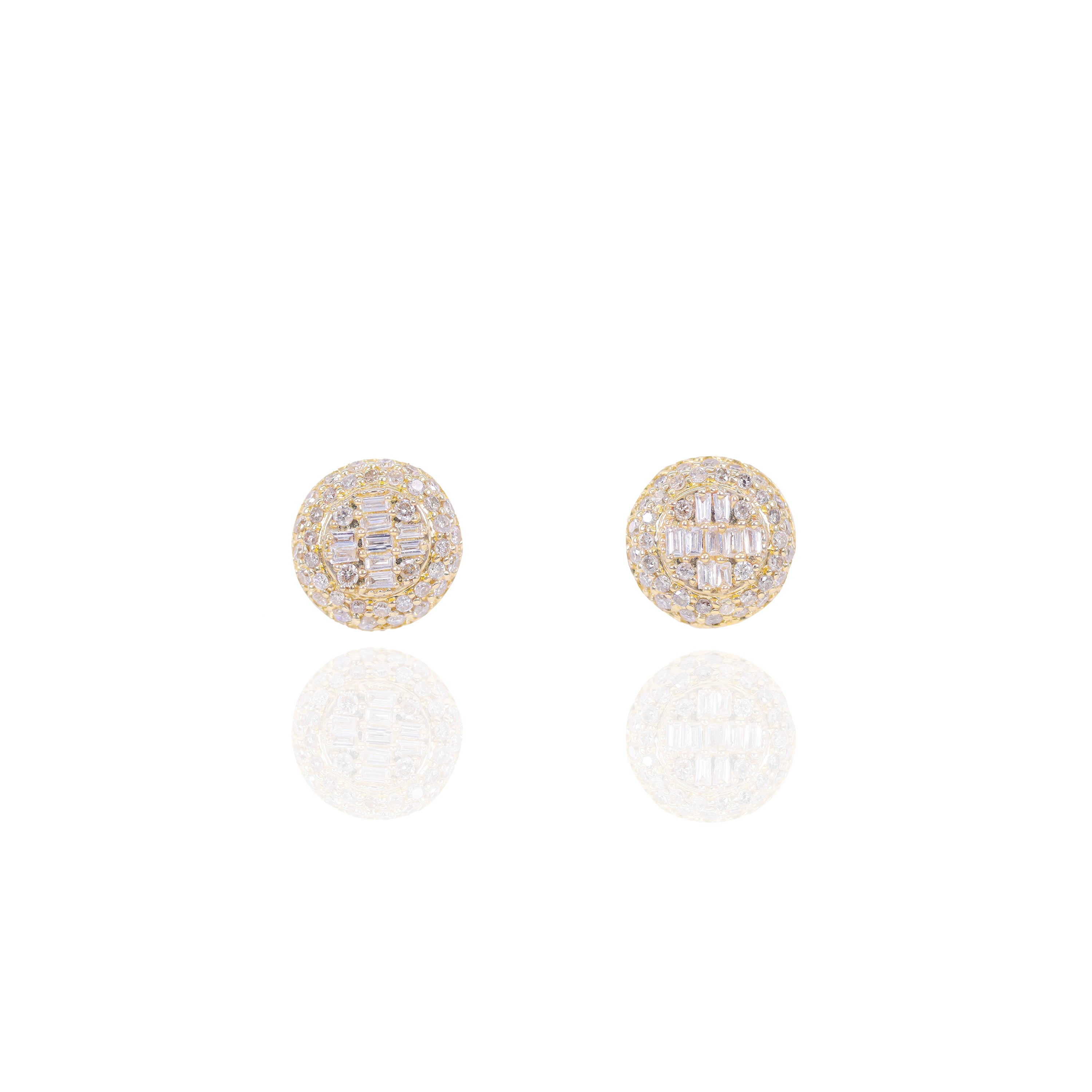 Center Baguette Cluster with Round Diamond Border Earrings
