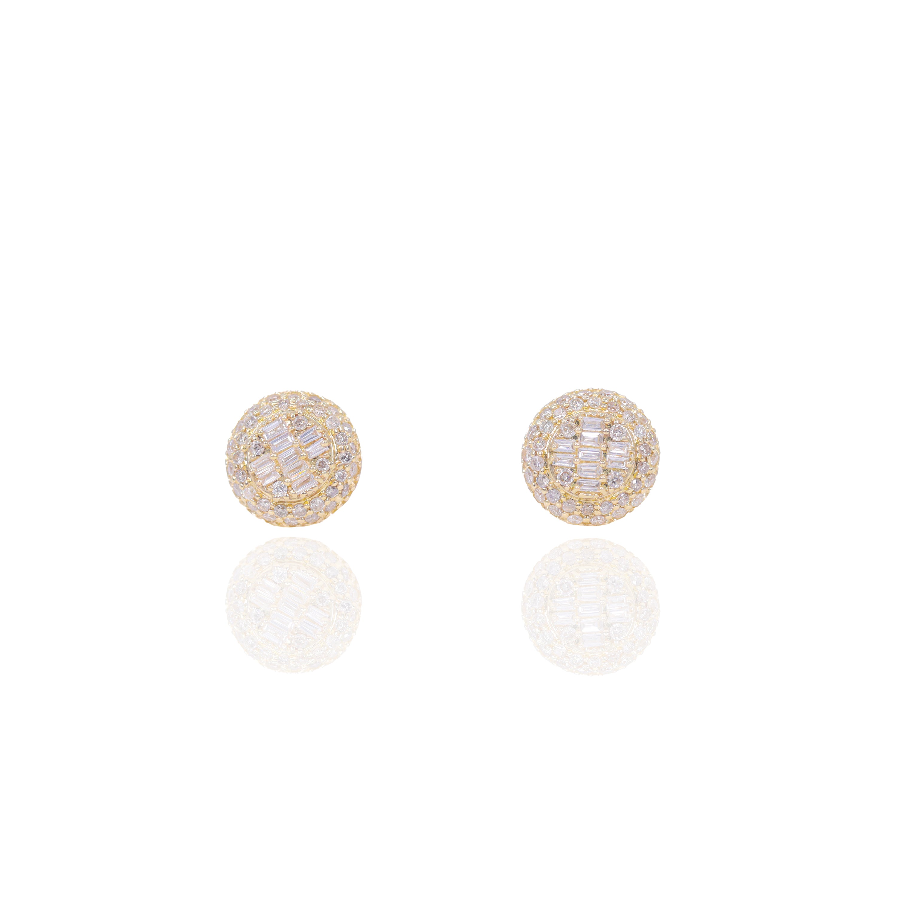 Center Baguette Cluster with Round Diamond Border Earrings