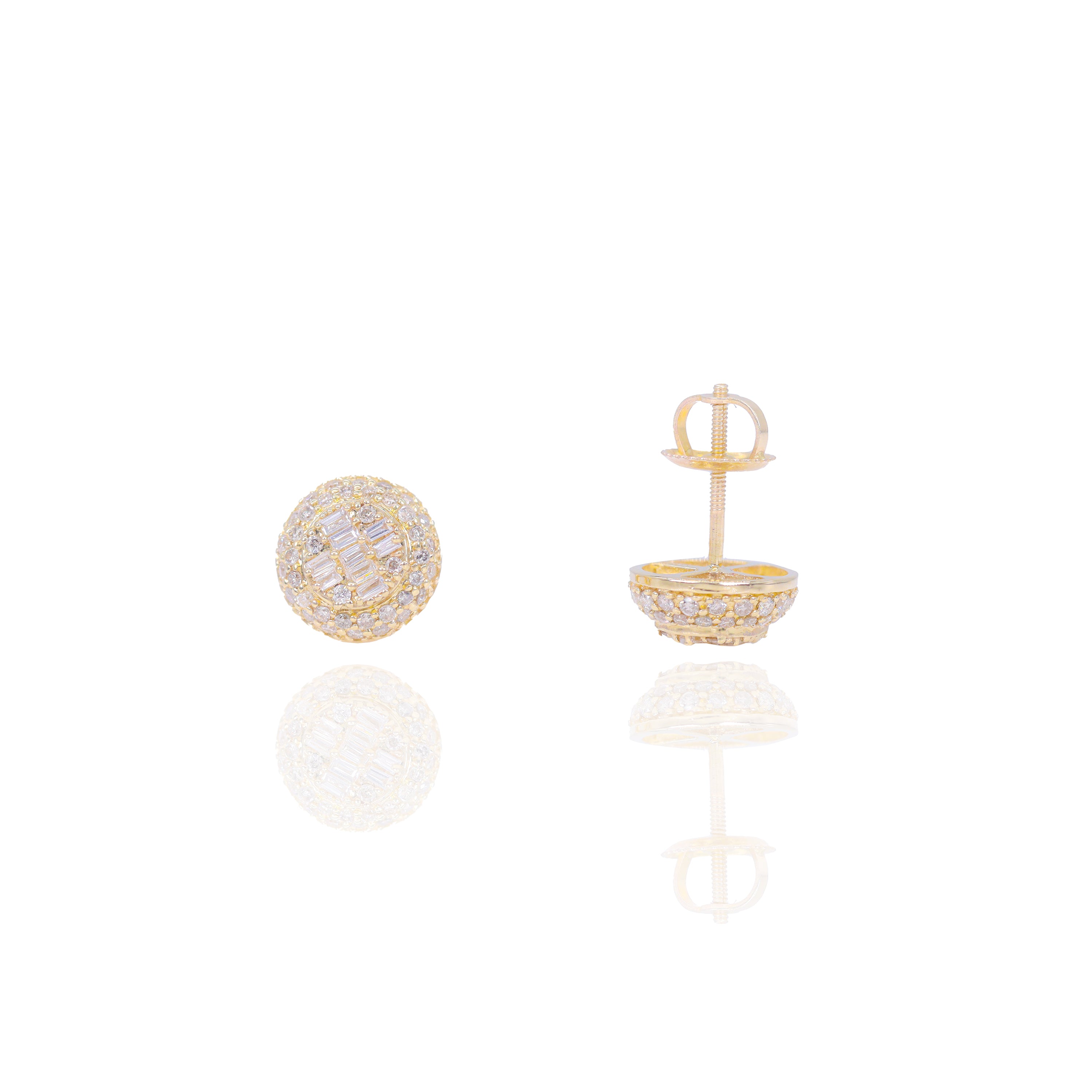 Center Baguette Cluster with Round Diamond Border Earrings