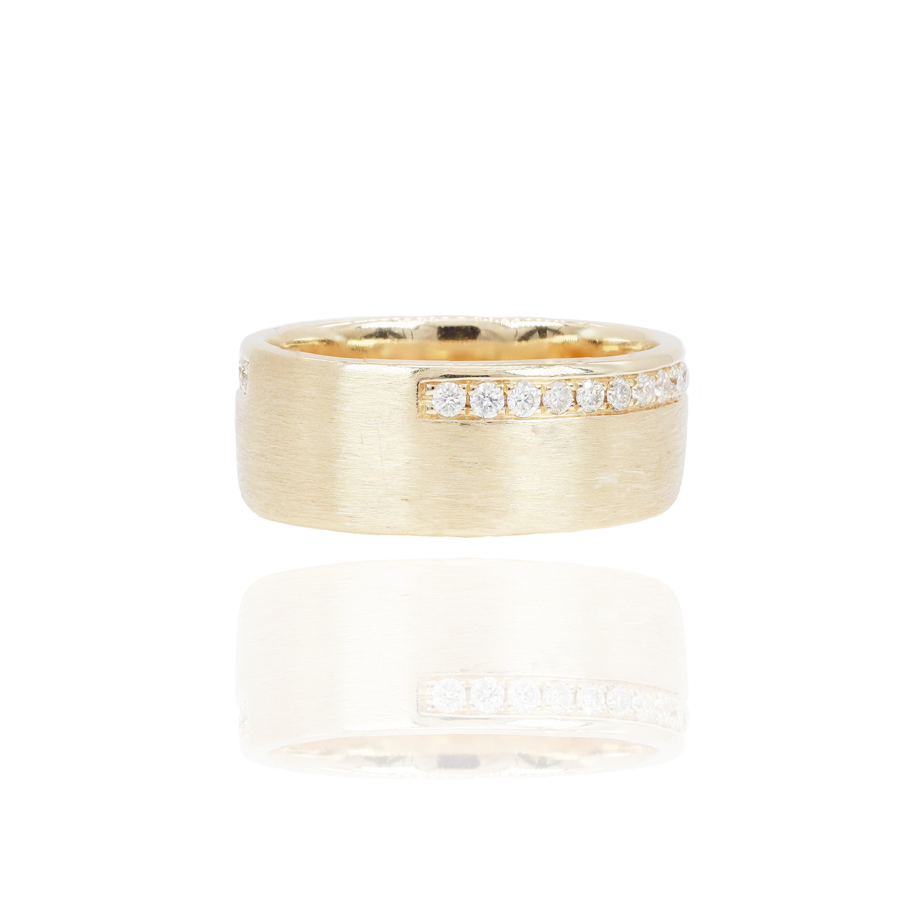 Satin Gold with One Row Diamond Men's Band