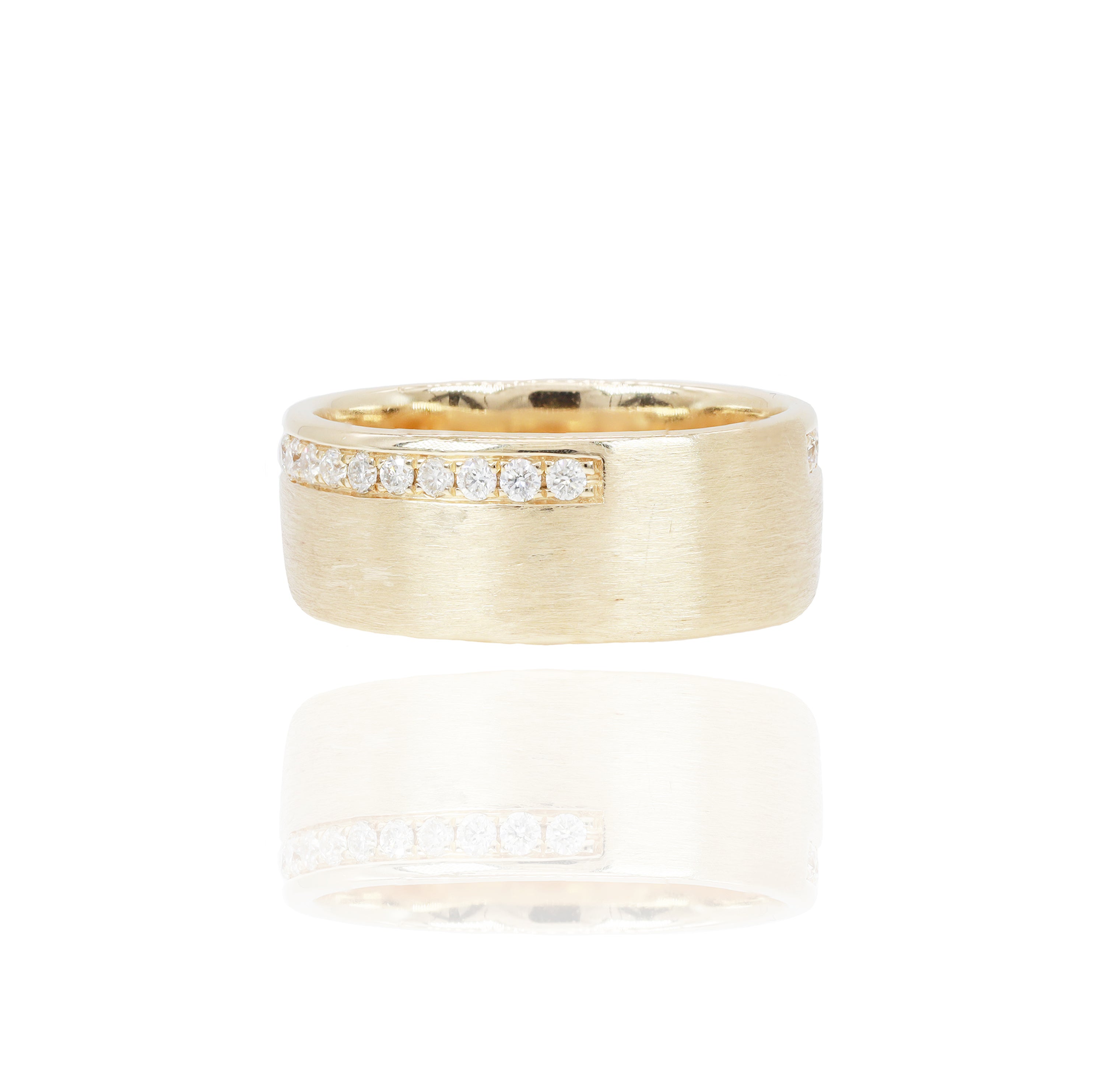 Satin Gold with One Row Diamond Men's Band