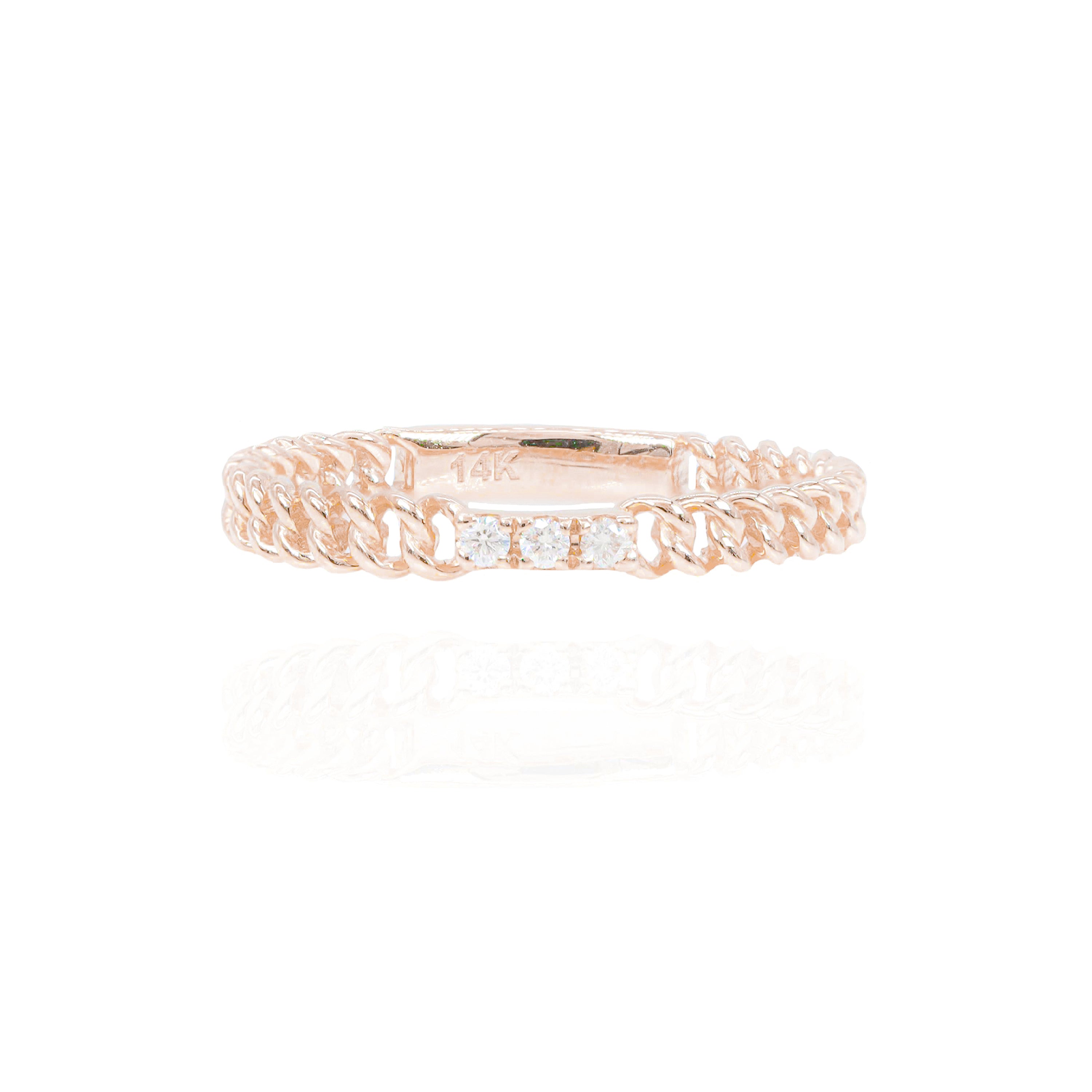 Cuban Link 3 Center Round Diamond Ring Band