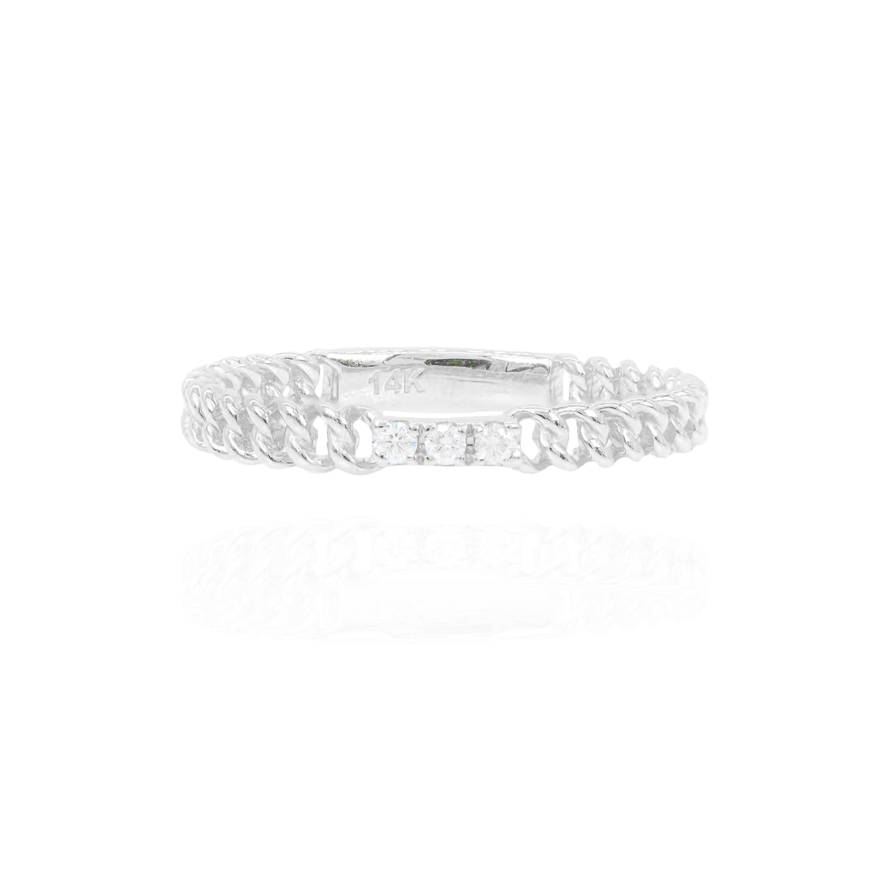 Cuban Link 3 Center Round Diamond Ring Band