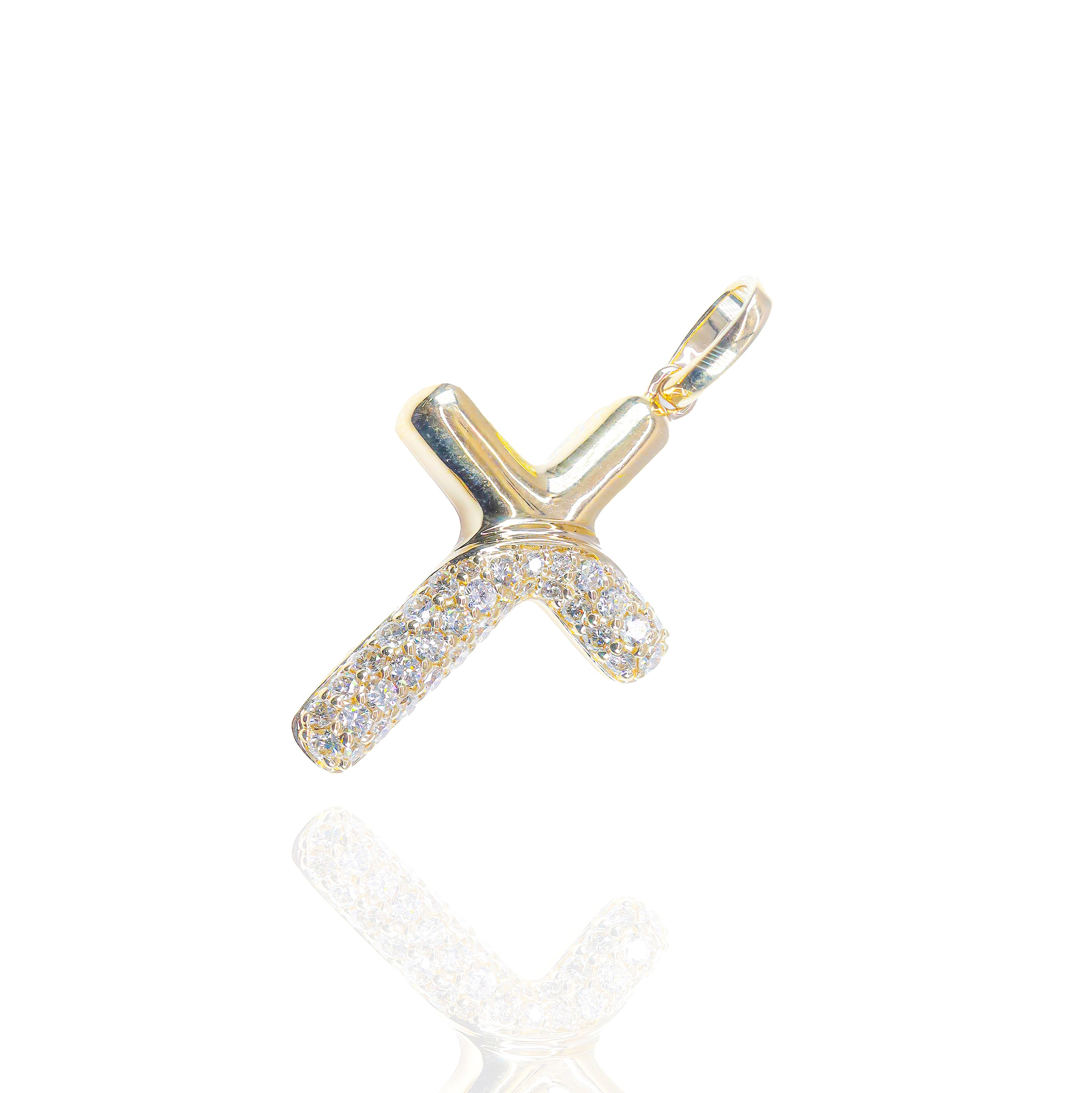 Half Gold Half Diamond Cross Pendant