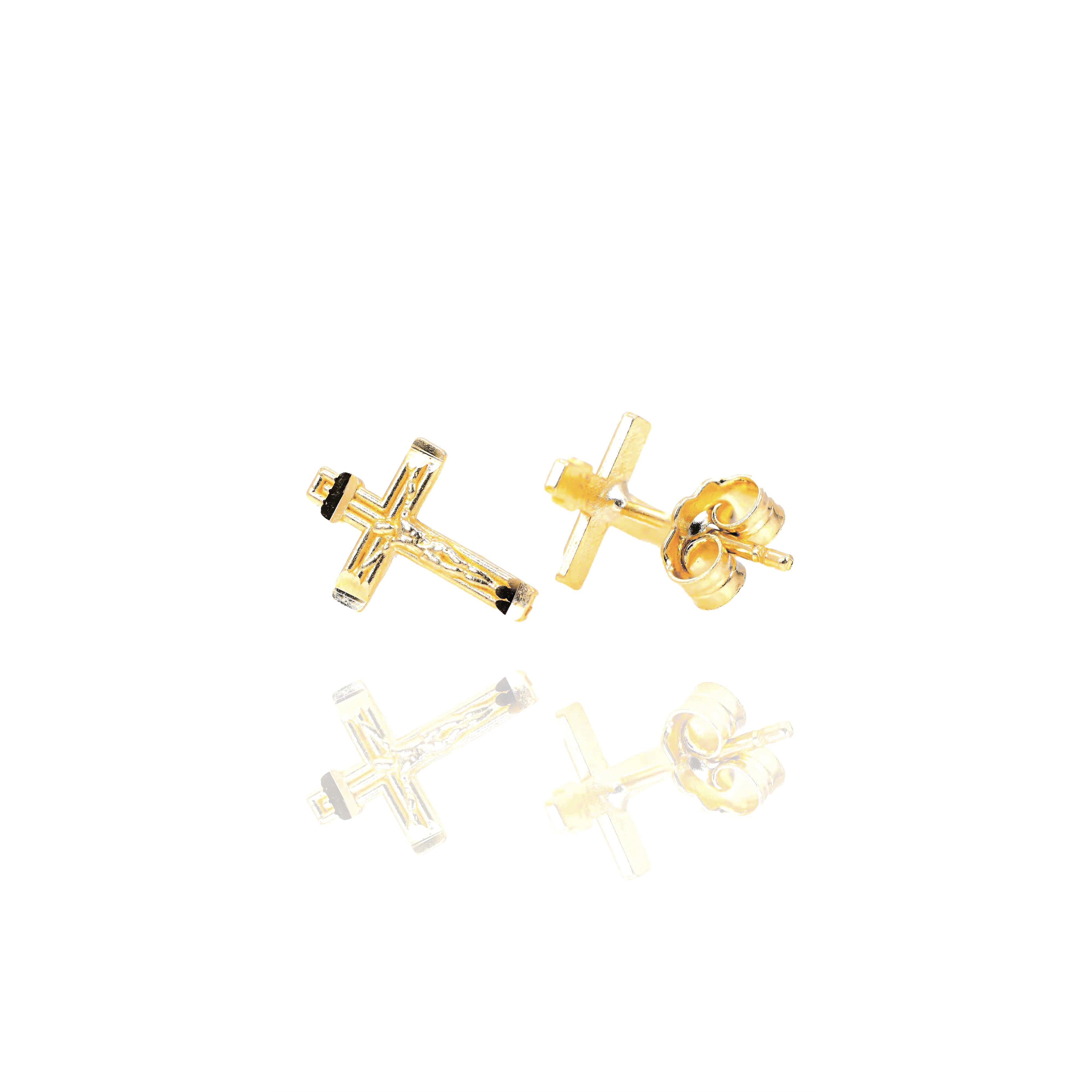 Cross w/ Jesus Solid Gold Earrings