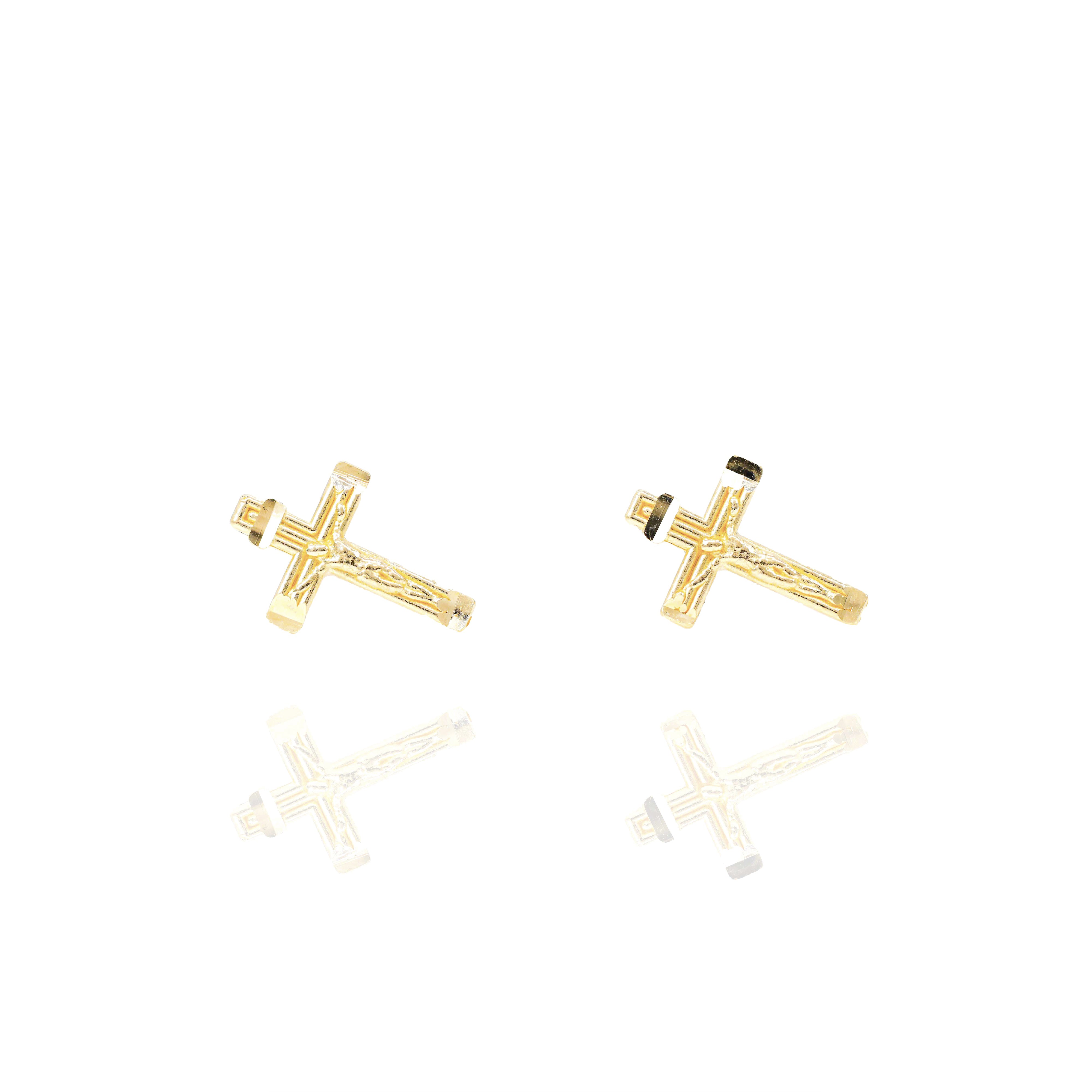 Cross w/ Jesus Solid Gold Earrings