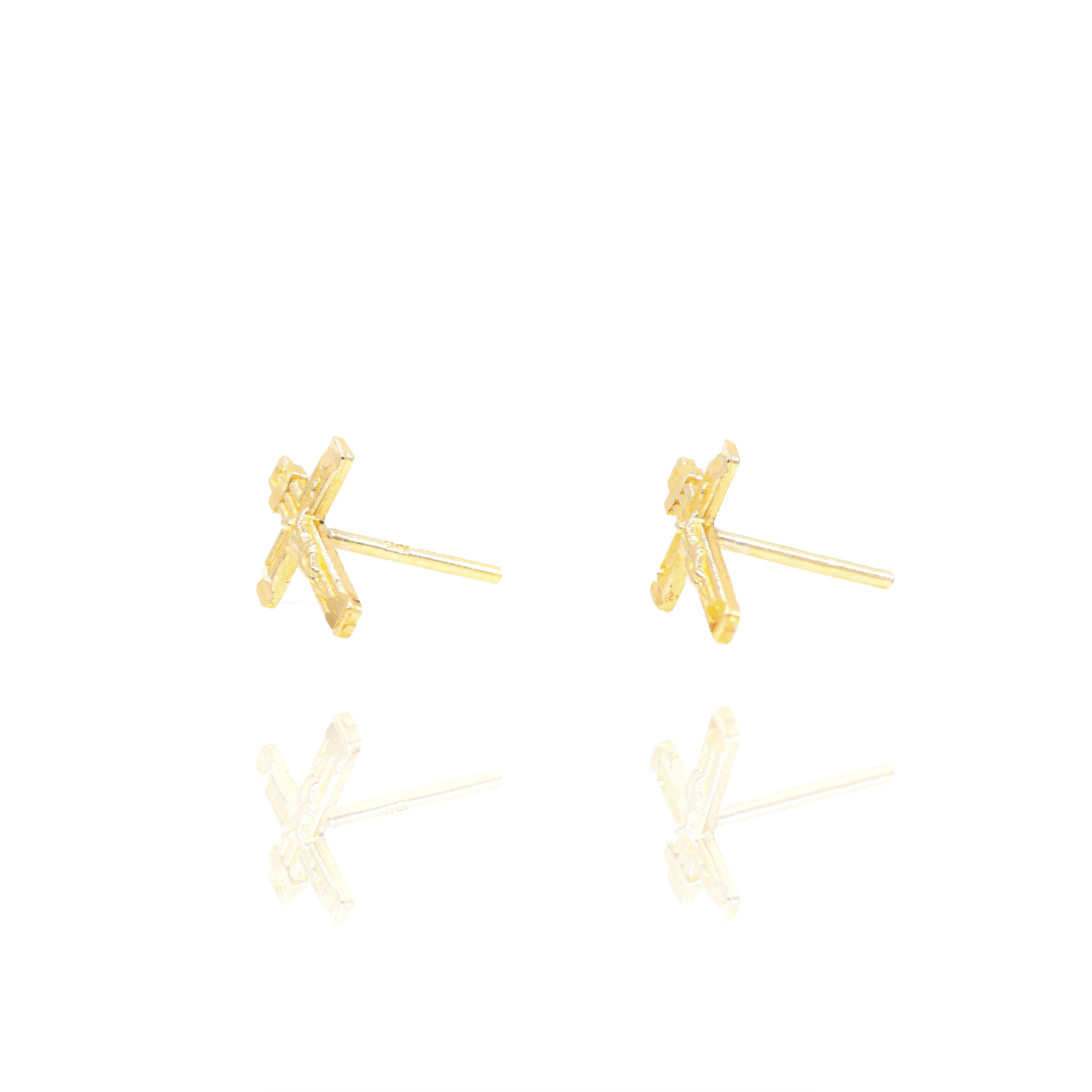 Cross w/ Jesus Solid Gold Earrings