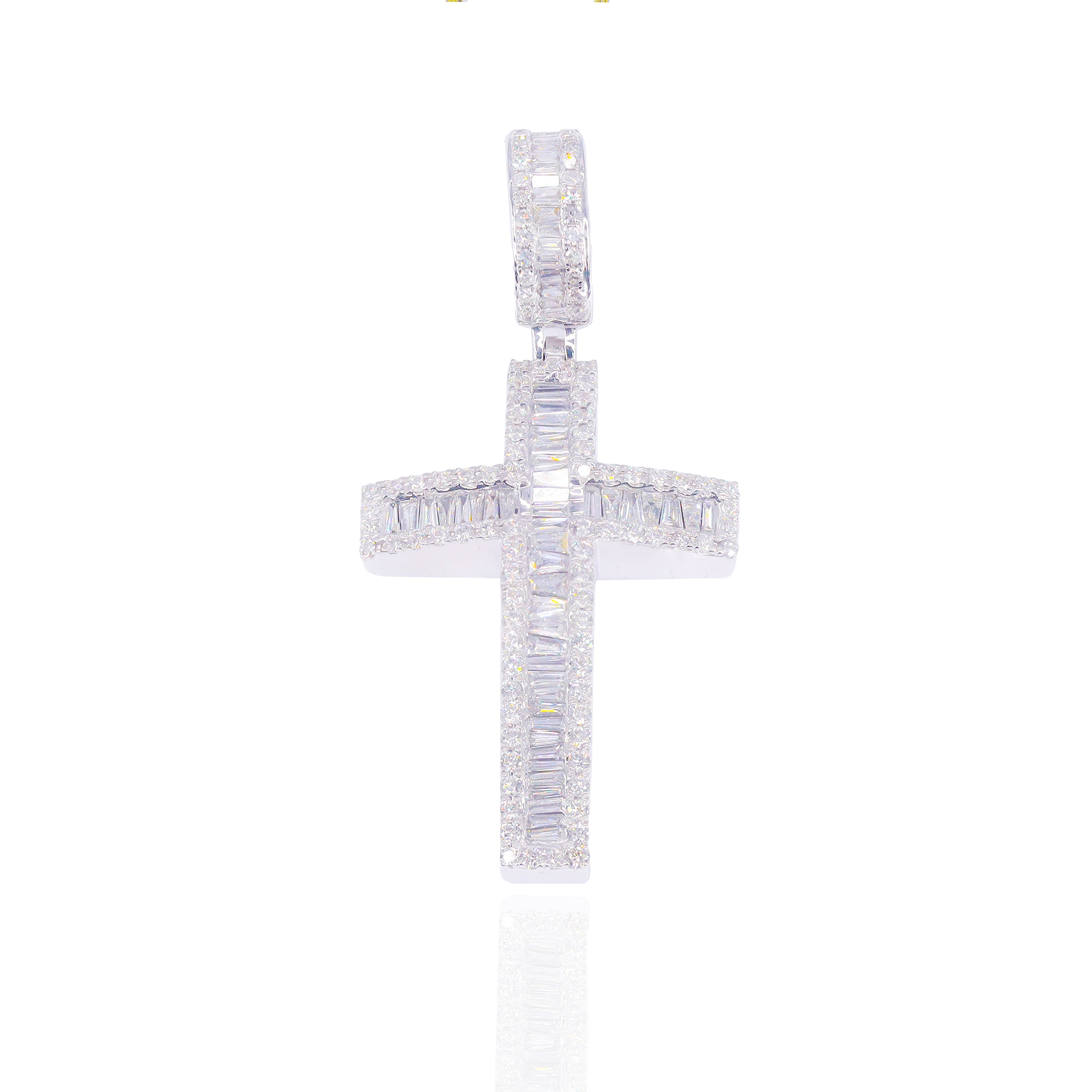 Curved Baguette Diamond Cross Pendant