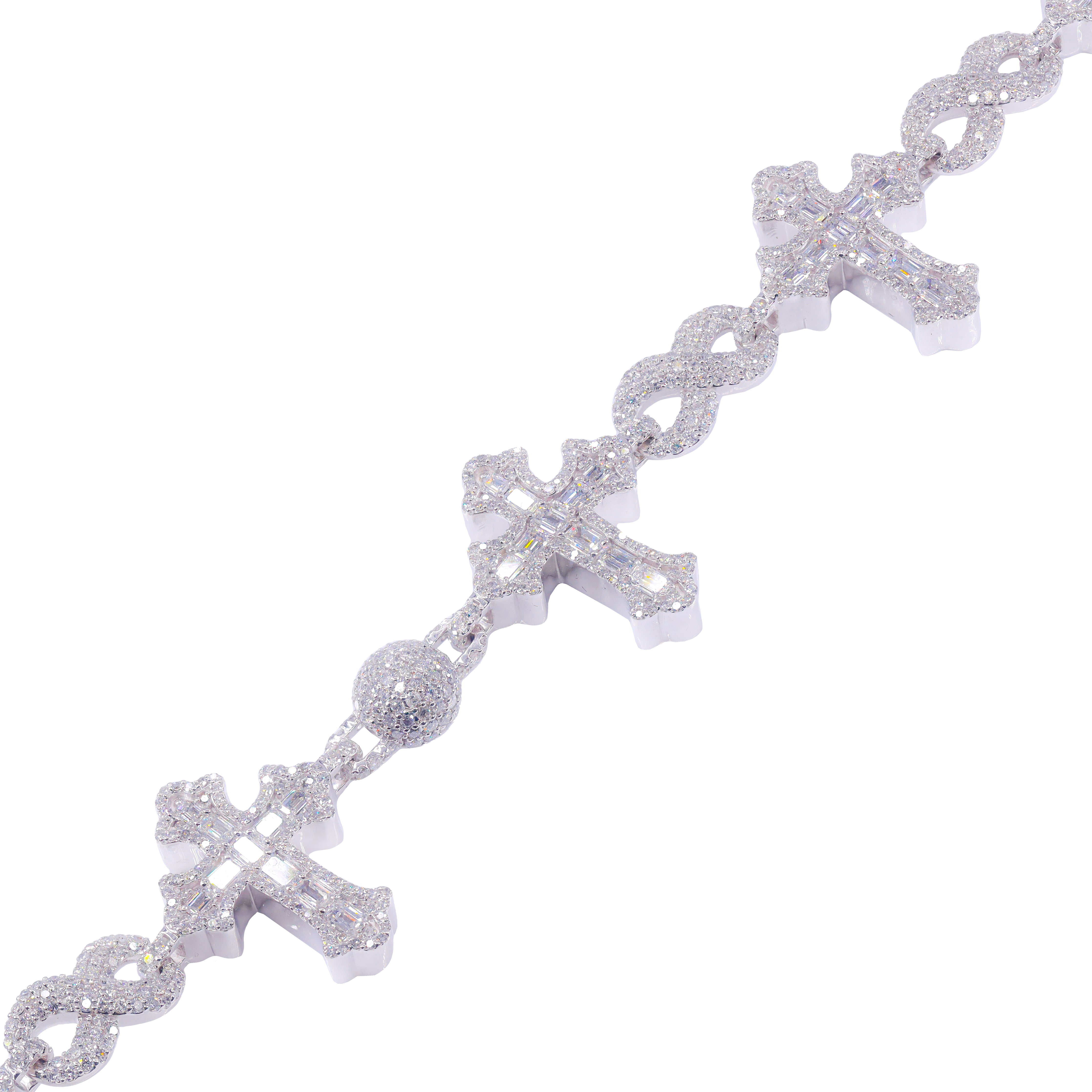 Emerald Diamond Cross Links w/ Round Diamond Infinity & Ball Link Diamond Chain Necklace