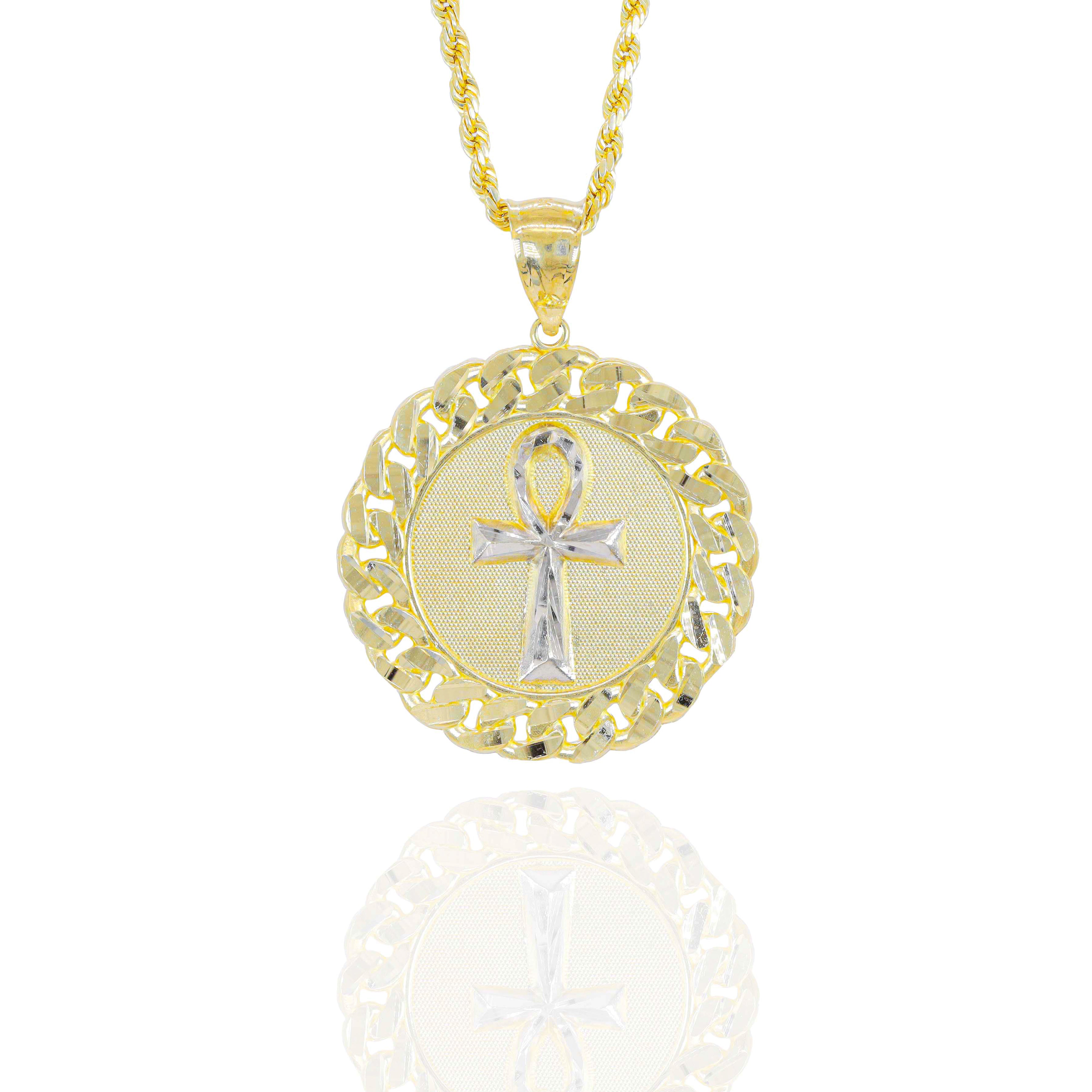 Ankh Cuban Border Solid Gold Pendant