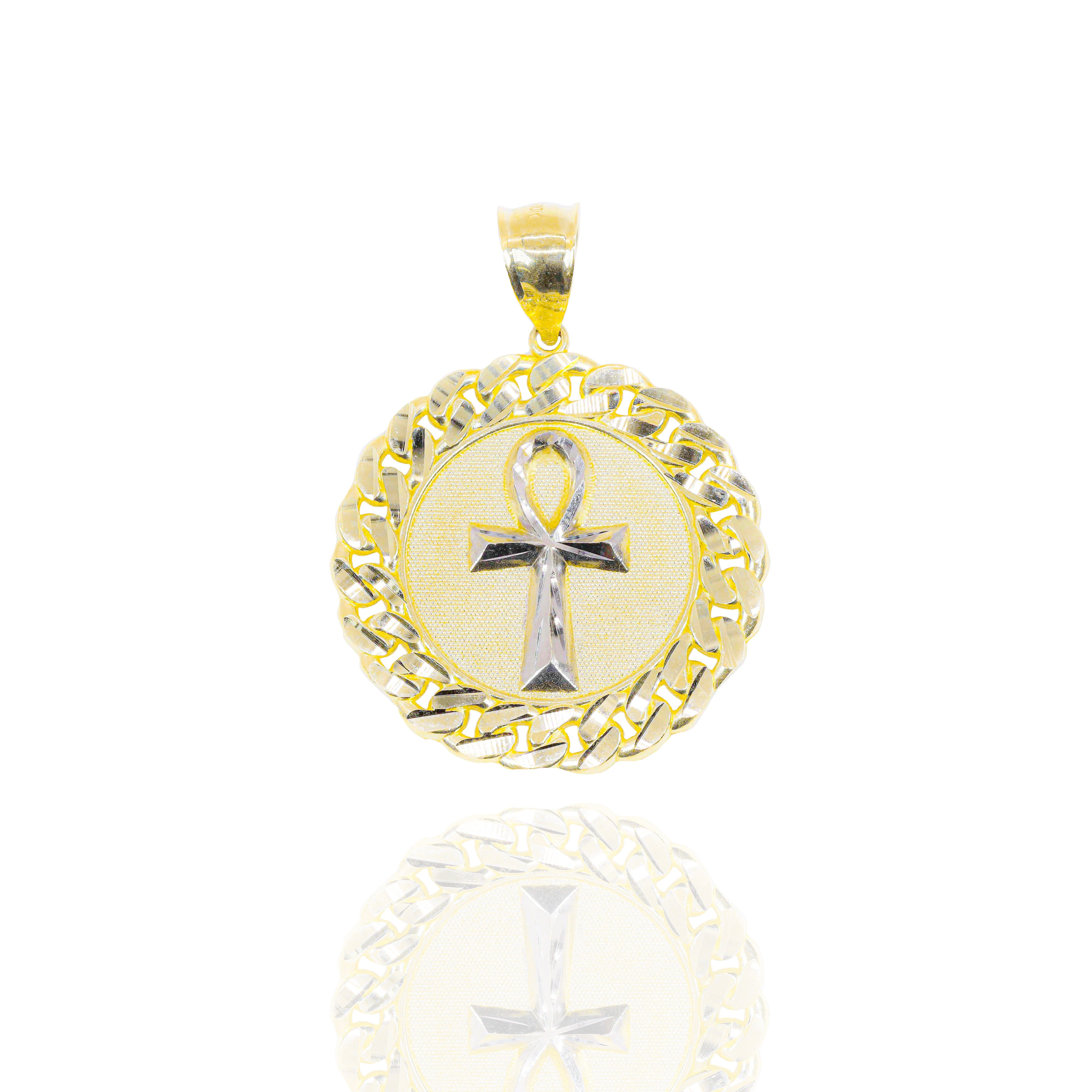 Ankh Cuban Border Solid Gold Pendant