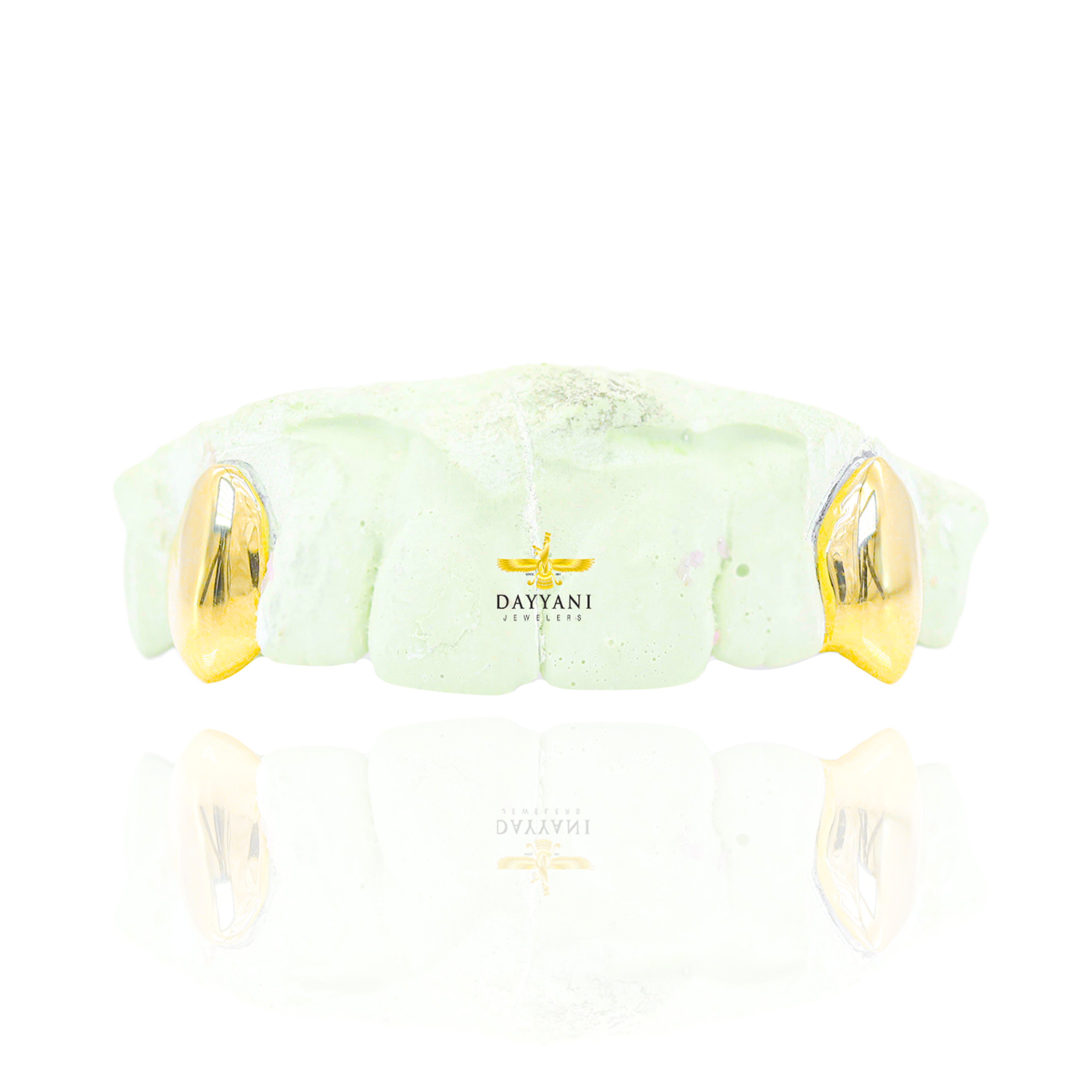 Custom 2 Teeth with Back Bar Gold Grillz