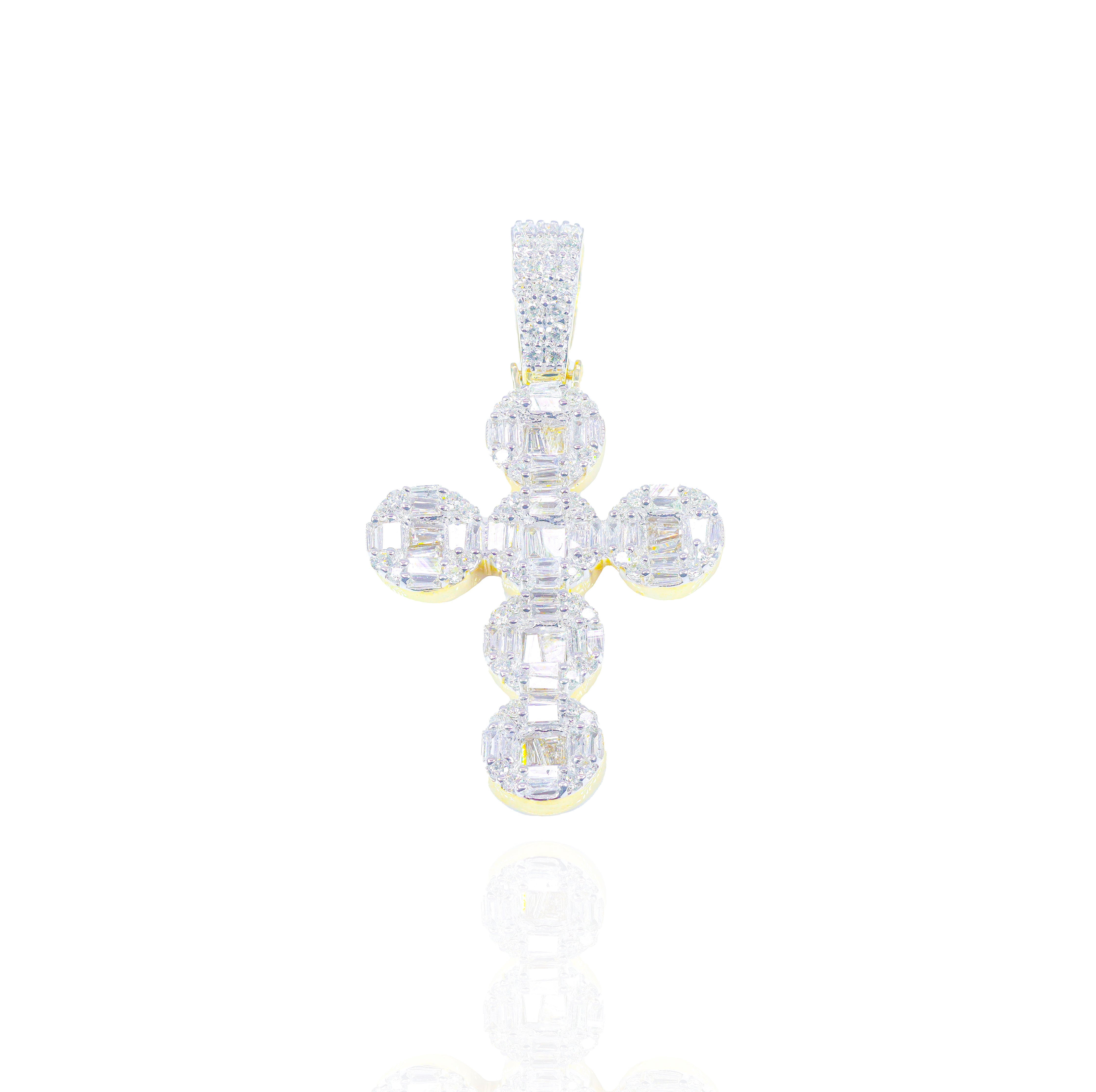 Baguette & Round Cluster Diamond Cross Pendant