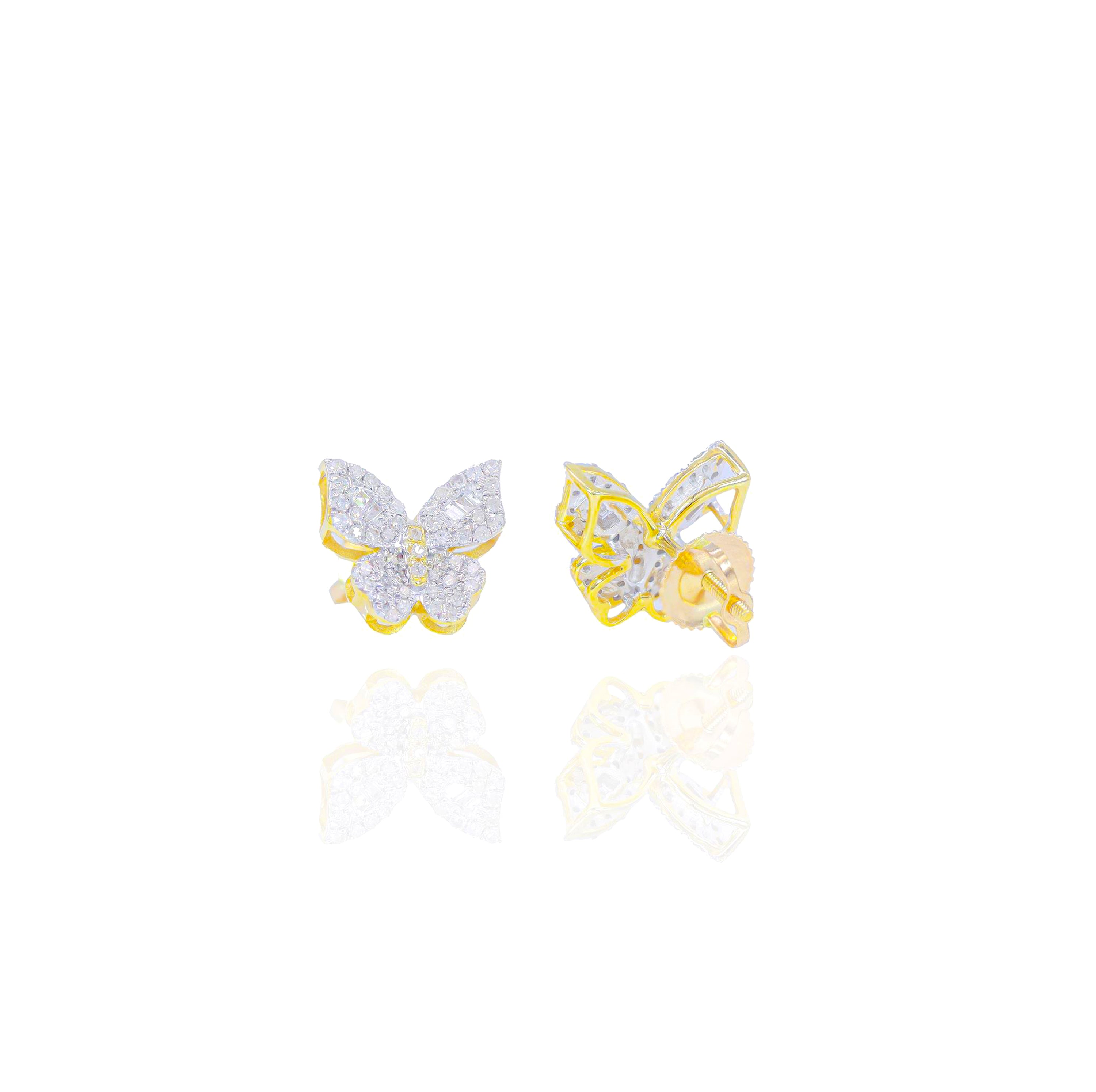 Curved Butterfly Baguette & Round Diamond Earrings