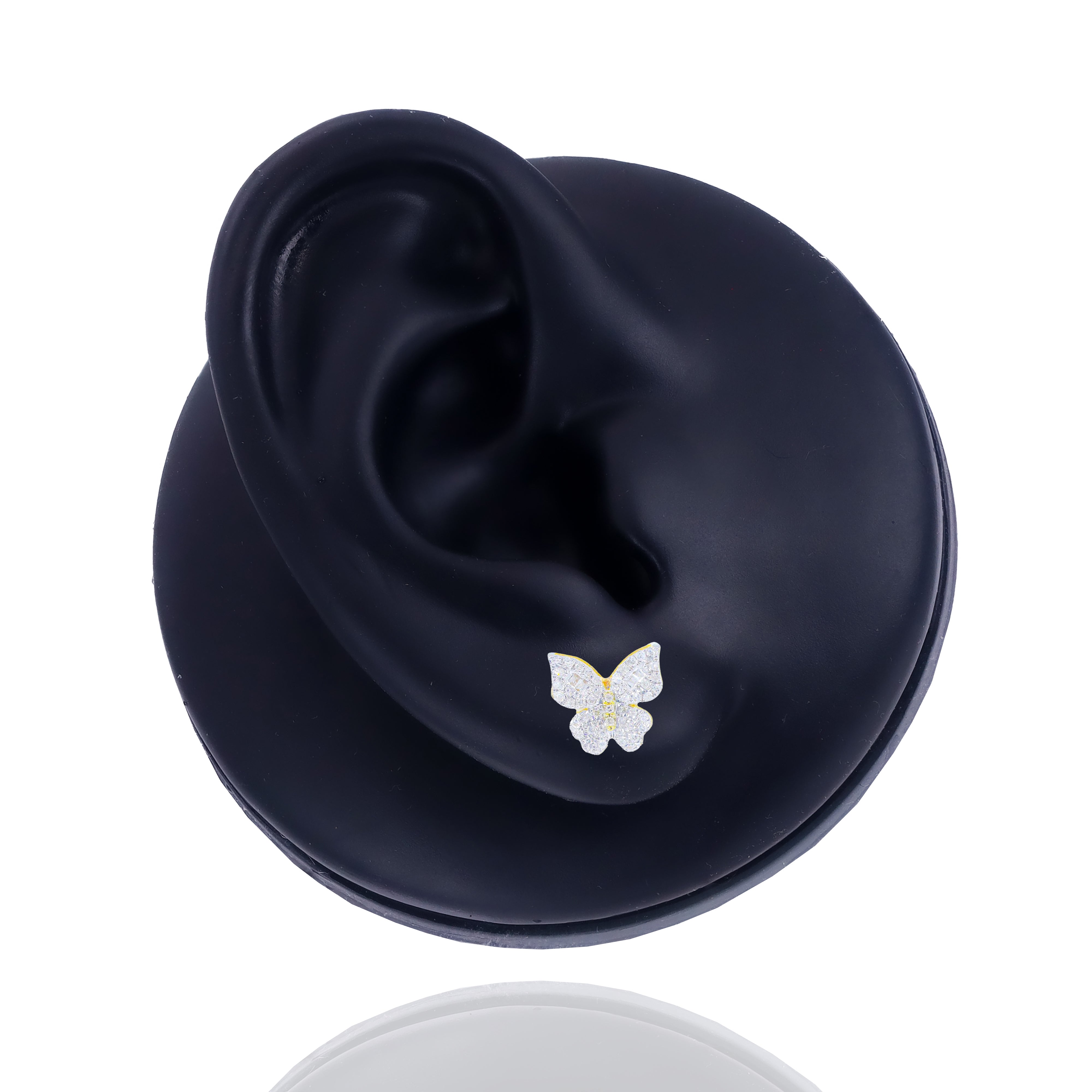 Curved Butterfly Baguette & Round Diamond Earrings