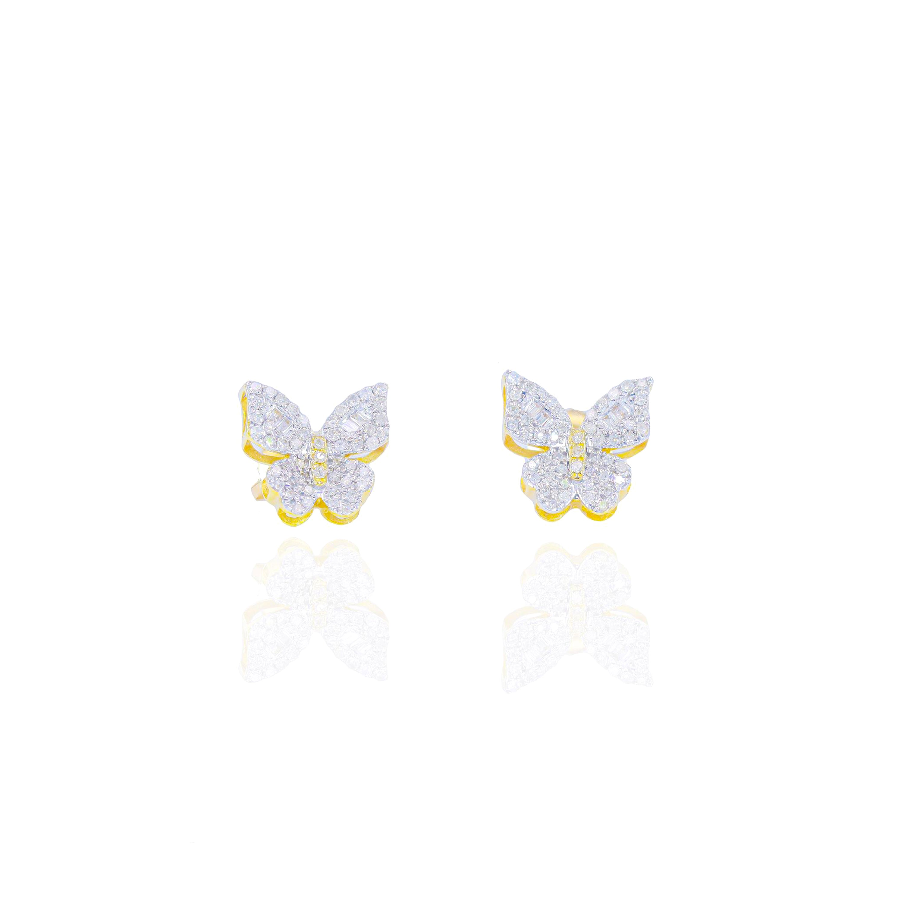 Curved Butterfly Baguette & Round Diamond Earrings