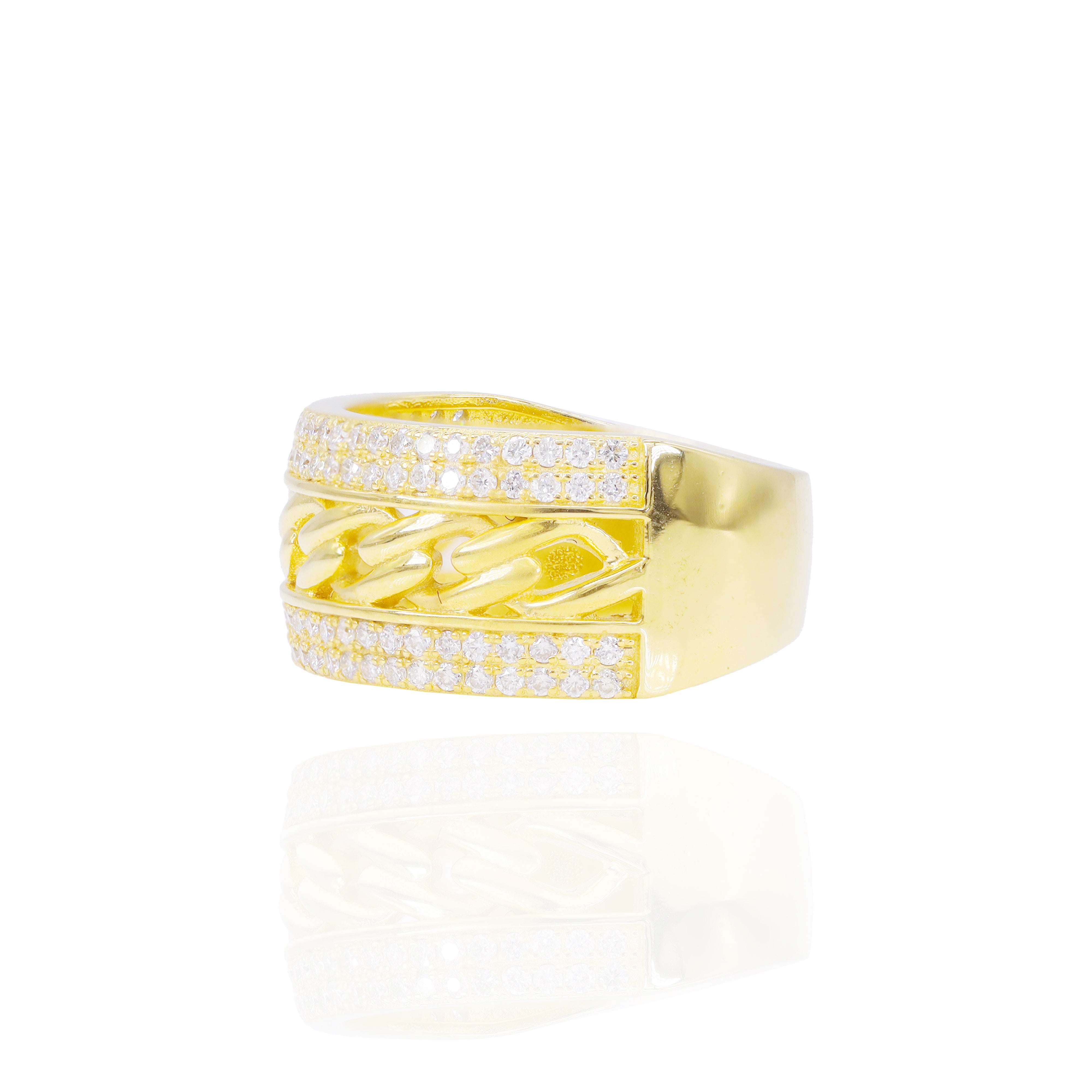 Cuban Ring w/ Double Diamond Borders Diamond Band