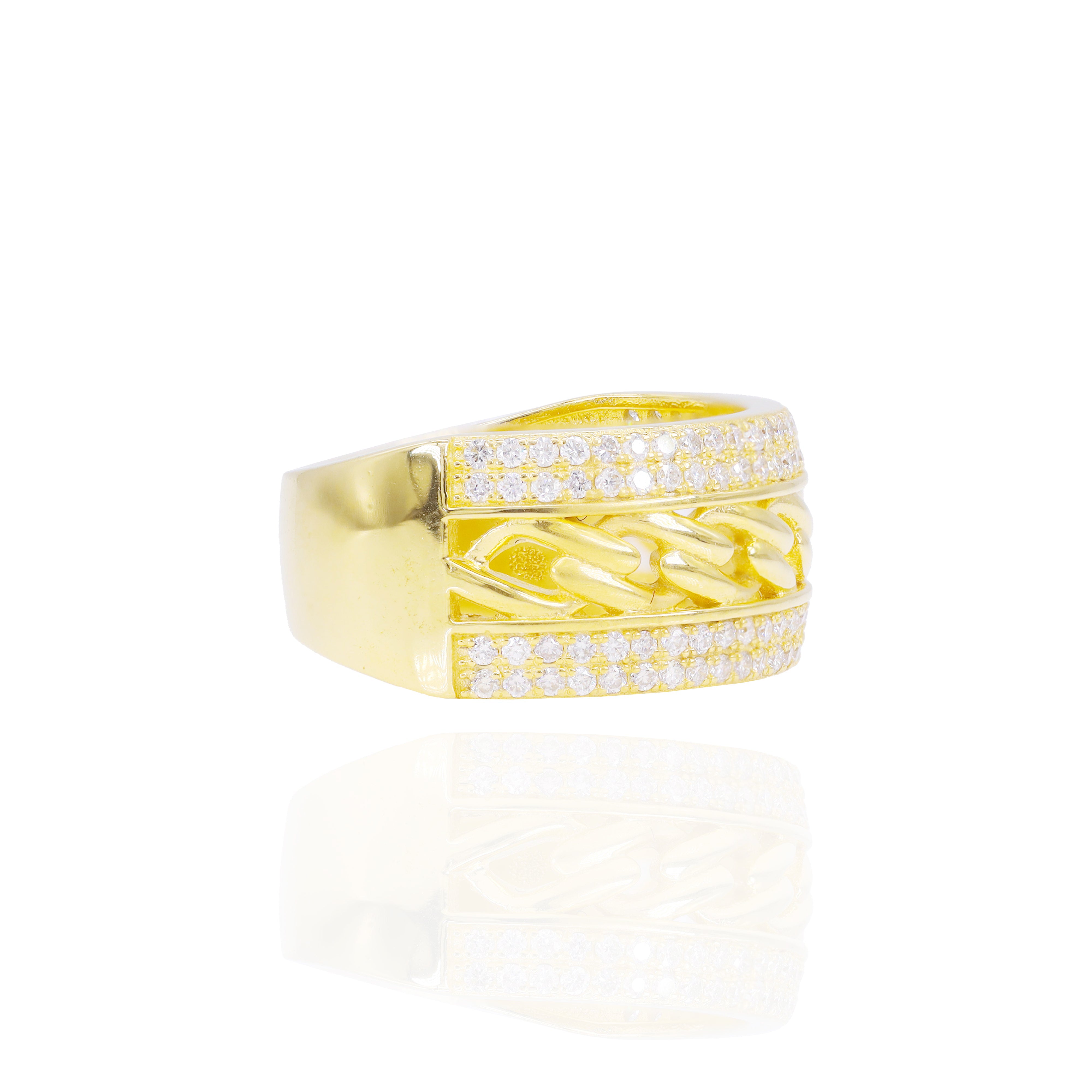 Cuban Ring w/ Double Diamond Borders Diamond Band