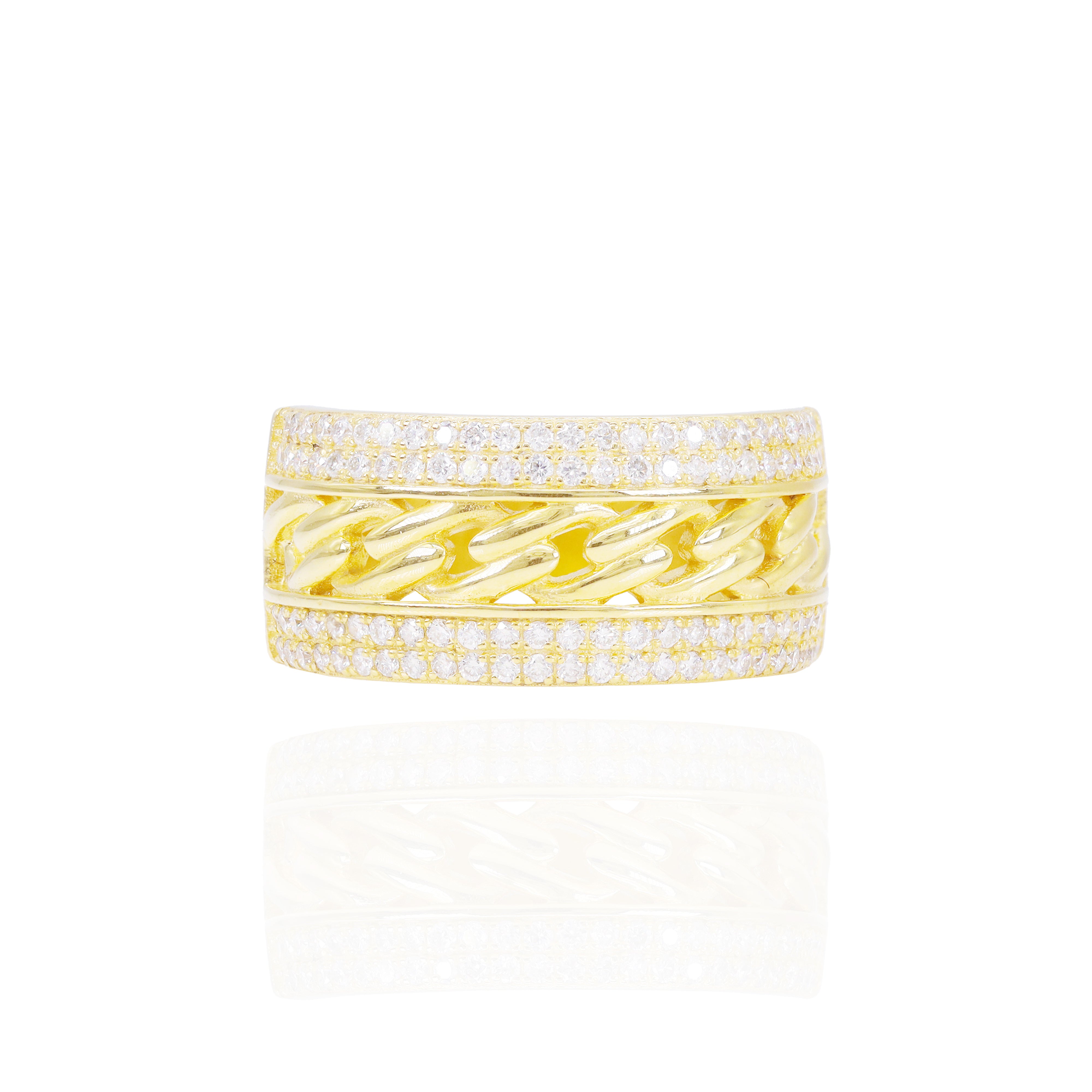 Cuban Ring w/ Double Diamond Borders Diamond Band