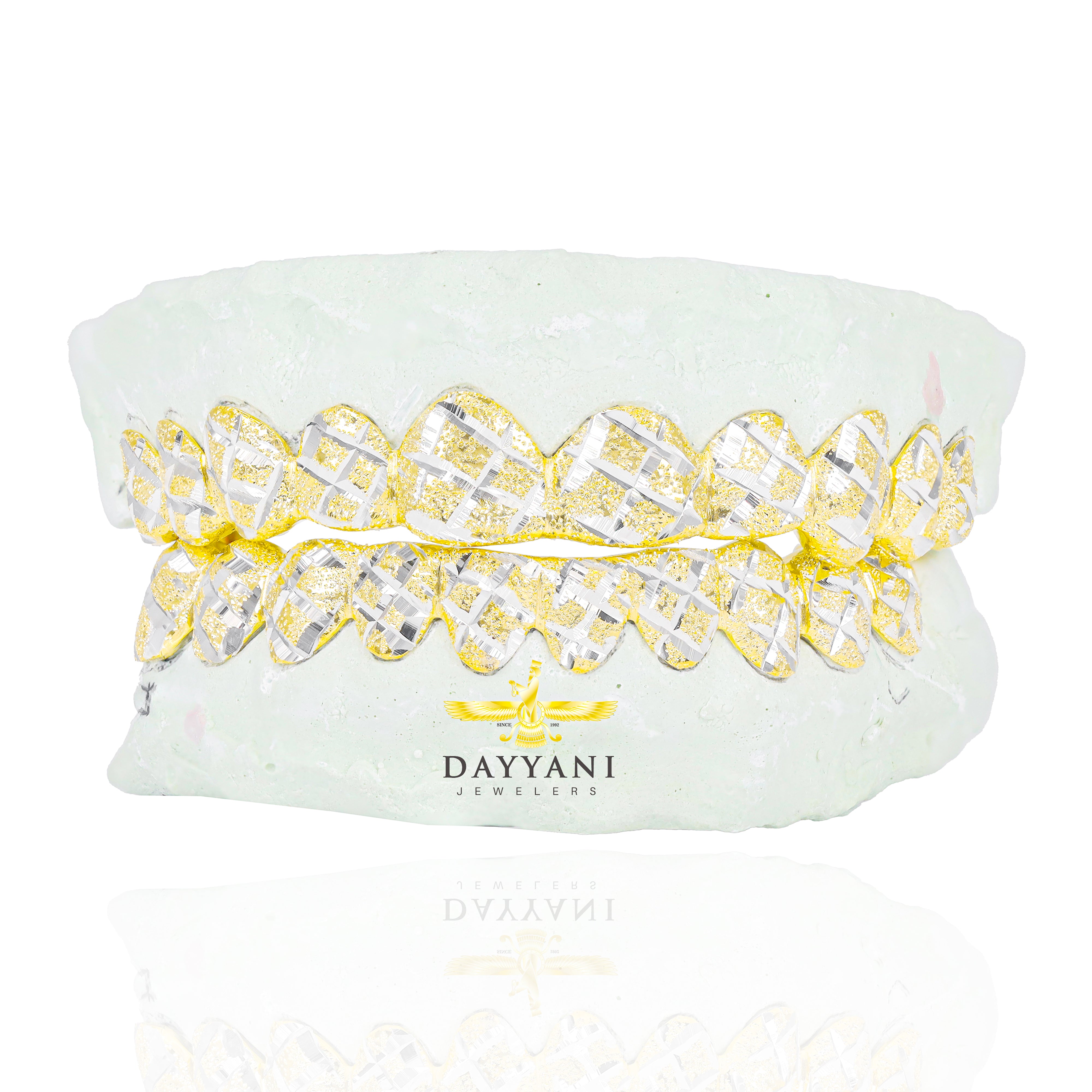 Custom Diamond Cut Diamond Dust Two-Tone Gold Grillz