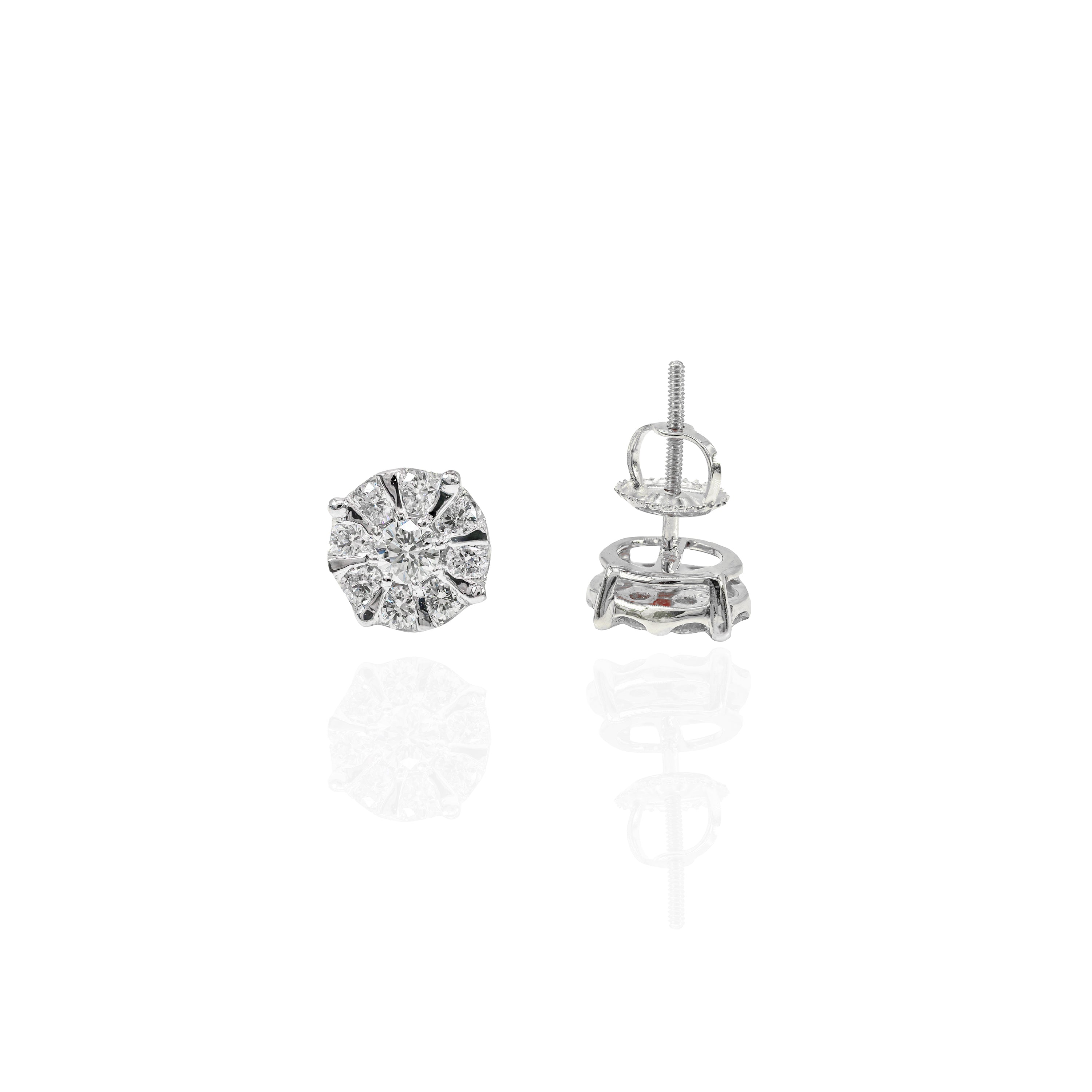 Large Center Diamond Earrings w/ Gold & Diamond Border