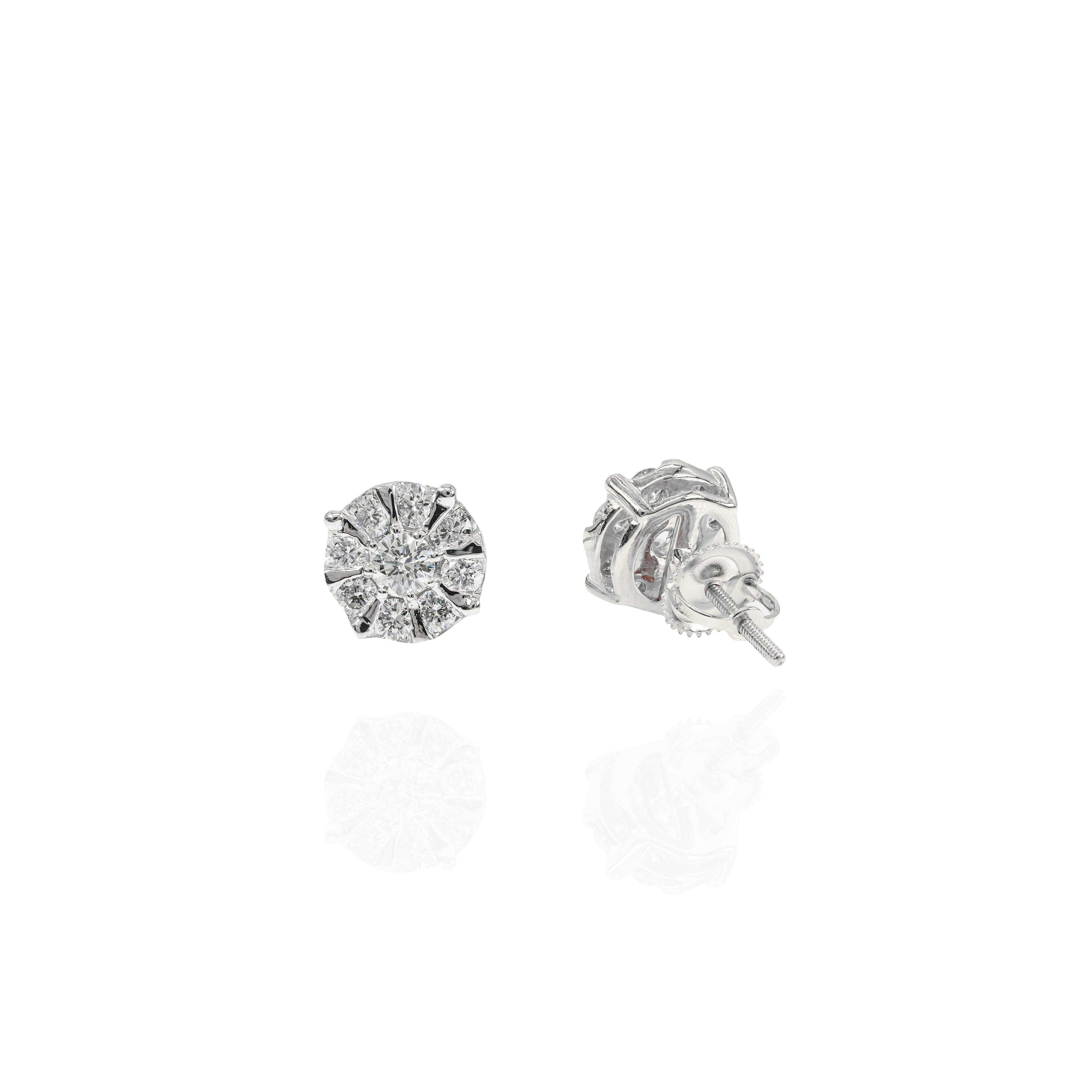 Large Center Diamond Earrings w/ Gold & Diamond Border