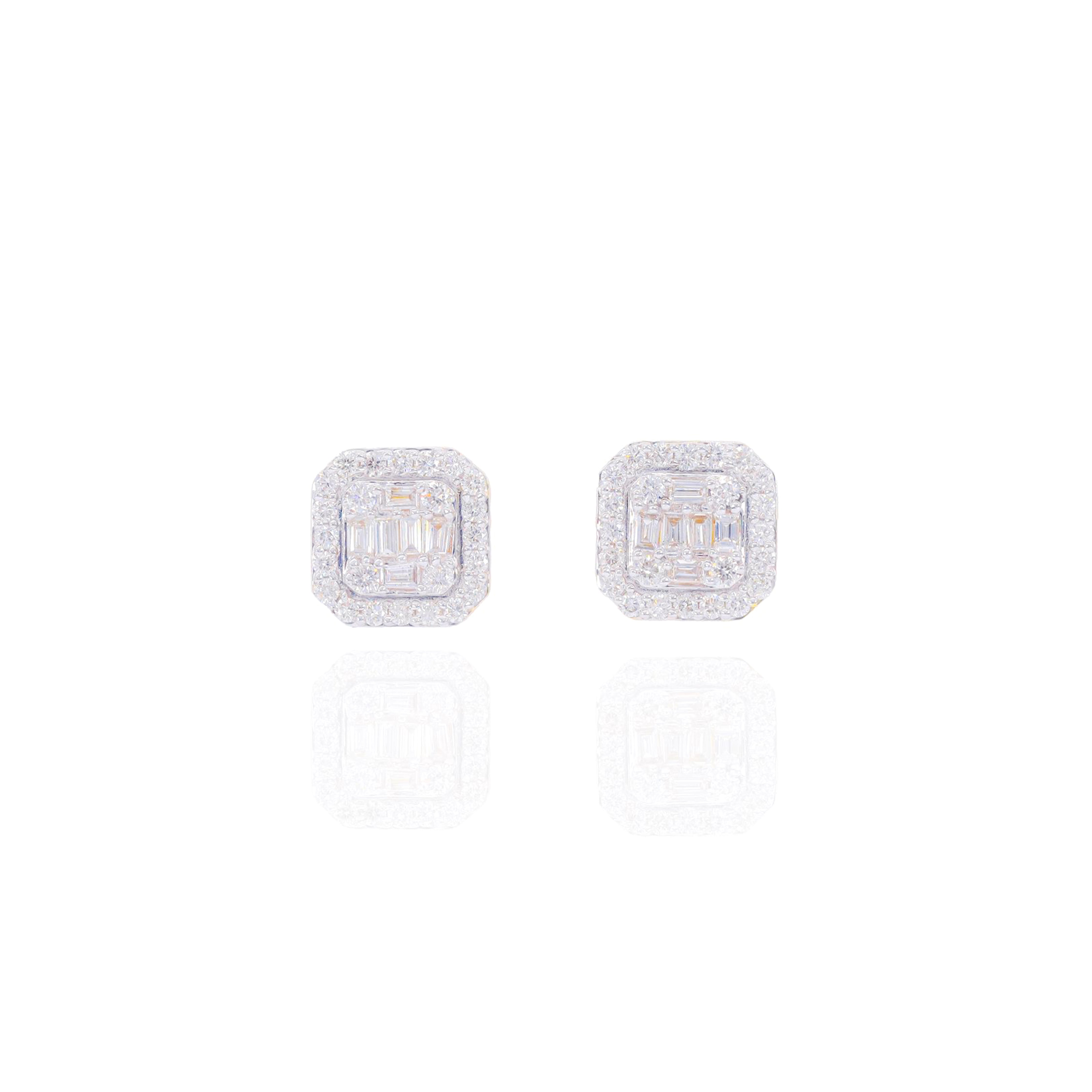 Square Diamond Earrings w/ One Row Diamond Border