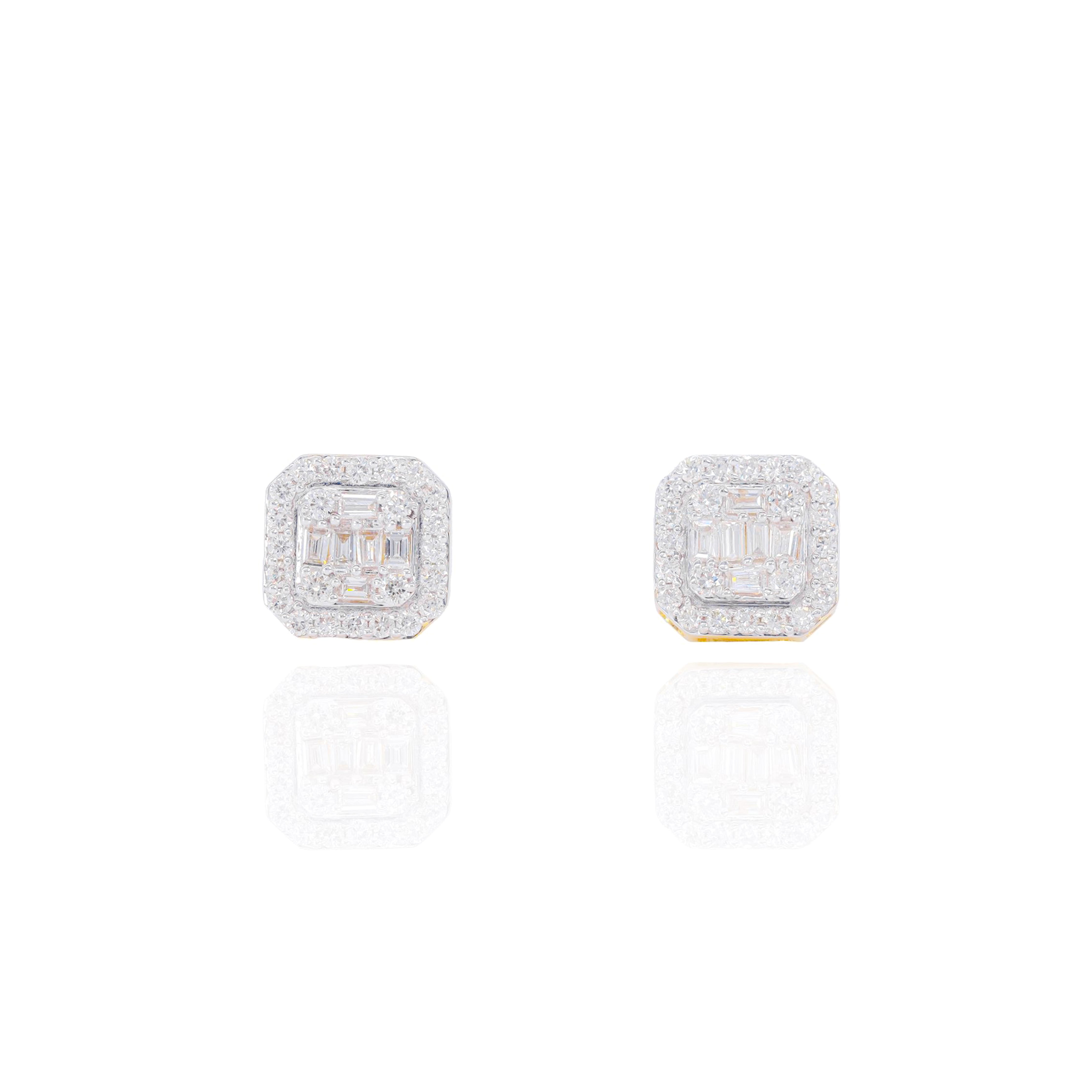 Square Diamond Earrings w/ One Row Diamond Border