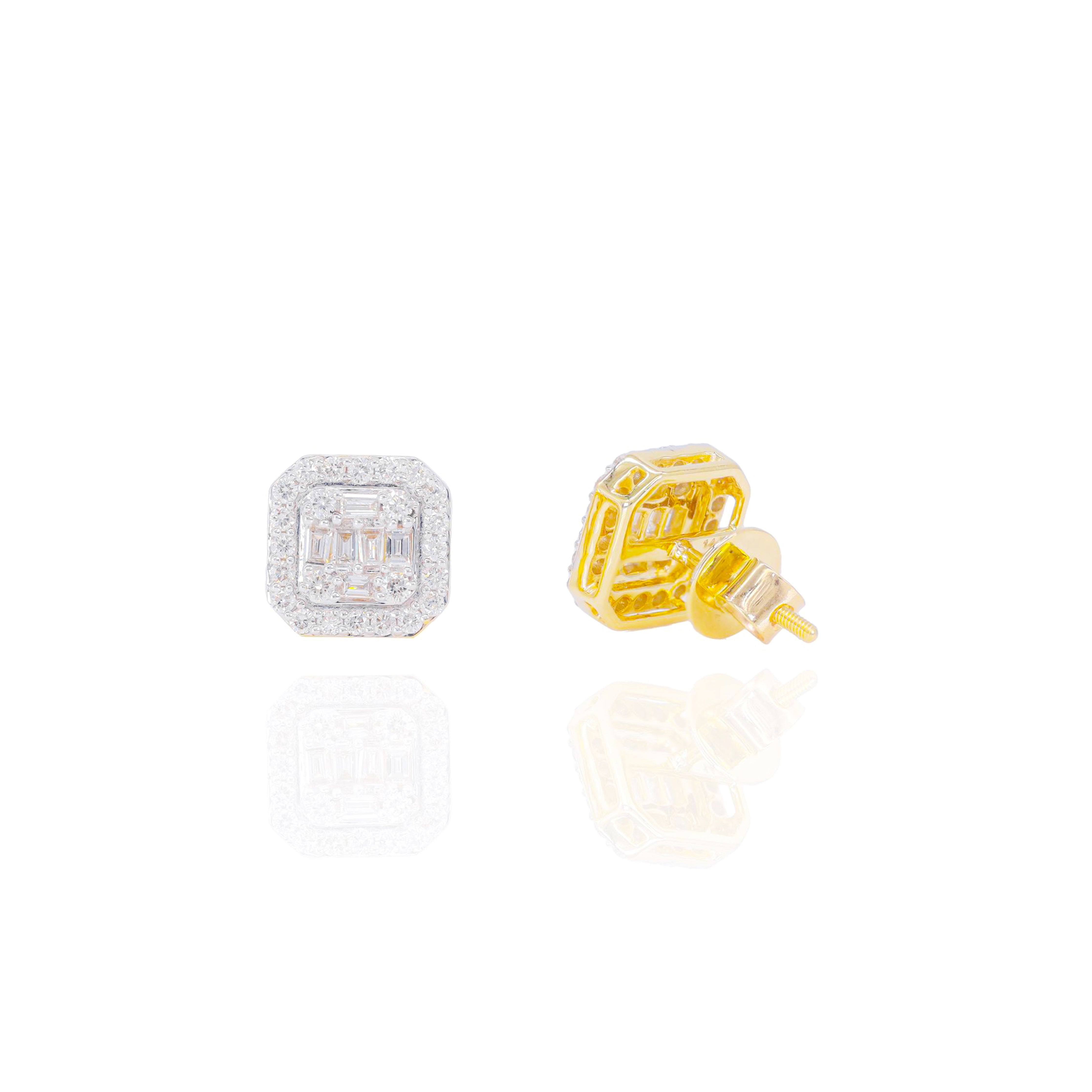 Square Diamond Earrings w/ One Row Diamond Border