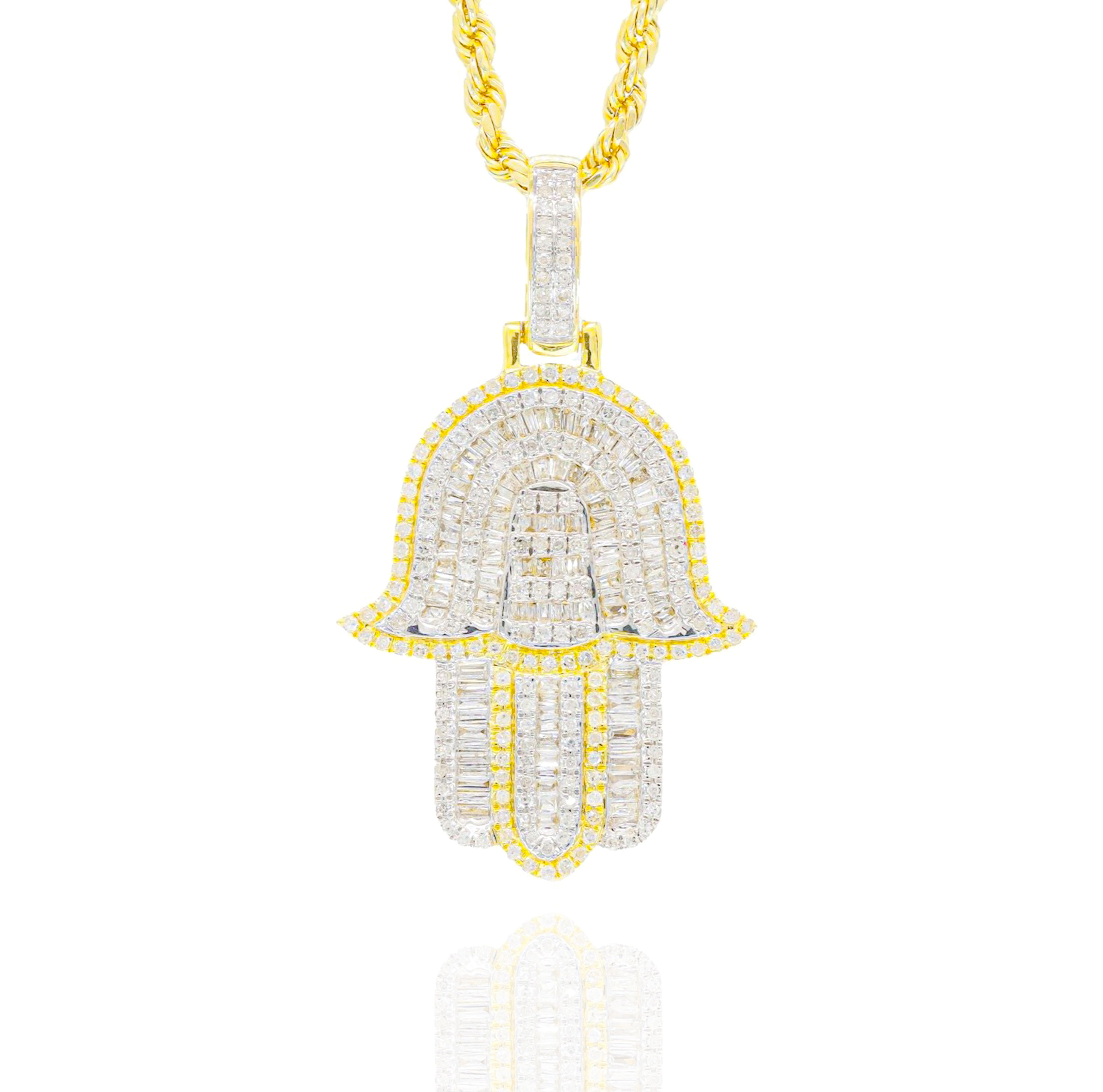 Two-Tone Hamza Hand Baguette Diamond Pendant