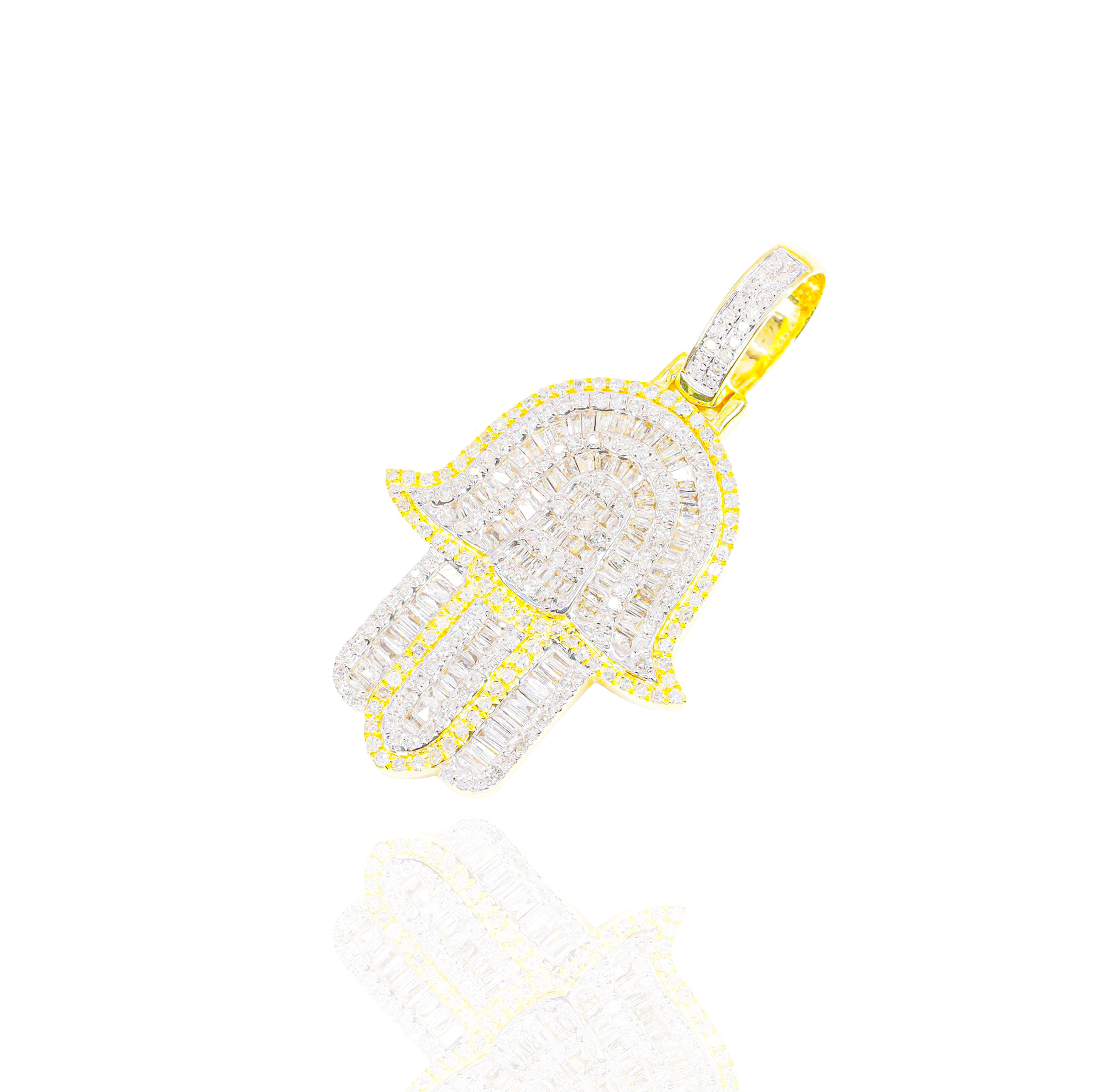 Two-Tone Hamza Hand Baguette Diamond Pendant